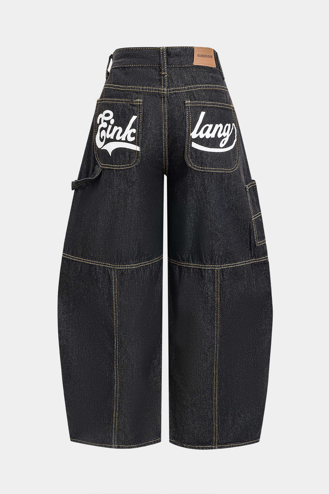 Letter Print Barrel Jeans