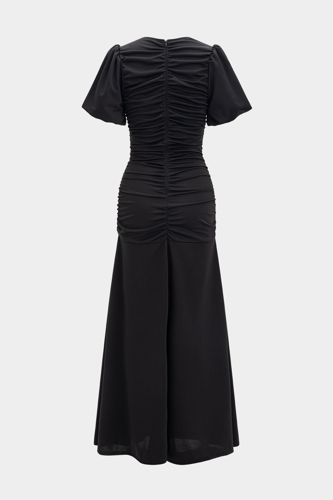 Round Neck Pleated Cut Out Short Sleeve Maxi Dress
