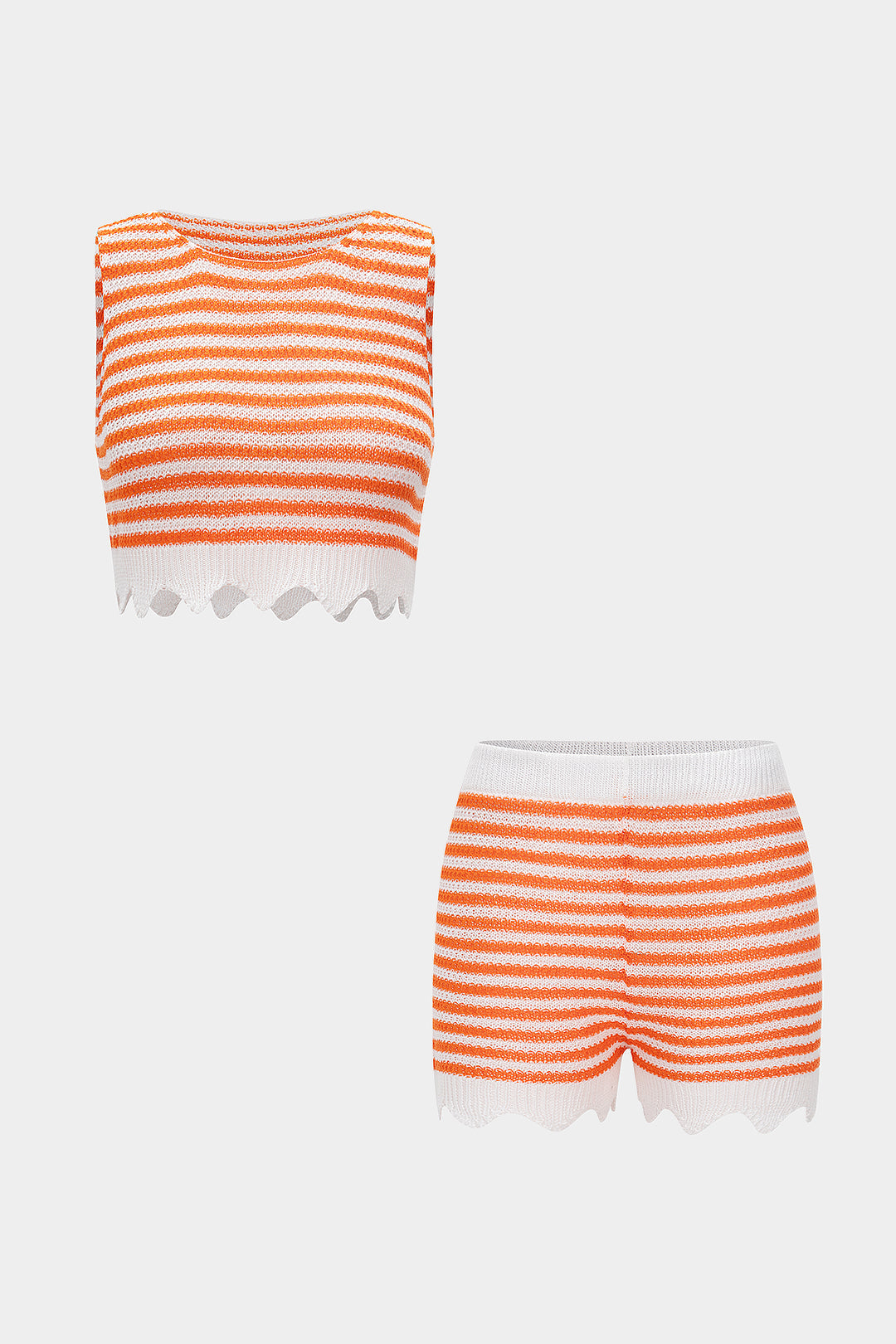 Knit Contrast Stripes Print Tank Top And Shorts Set