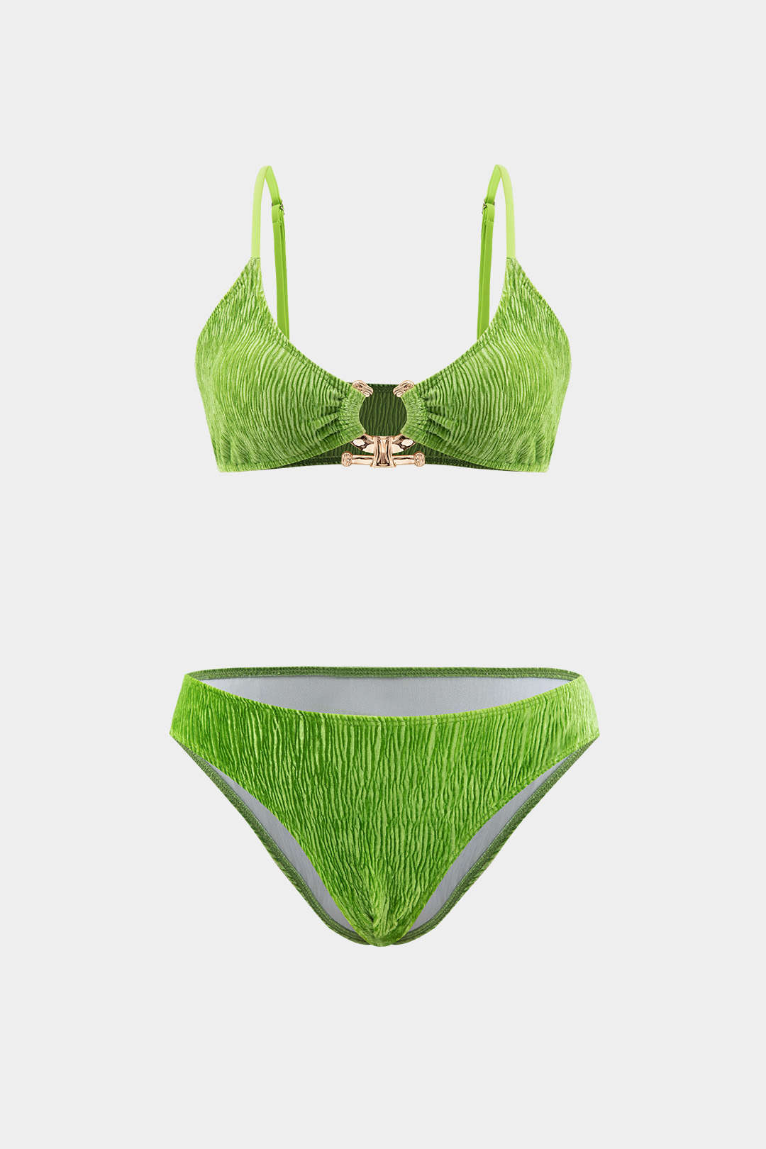 Plus Size Pleated Metallic Decor Drawstring 3-Pieces Bikini Set