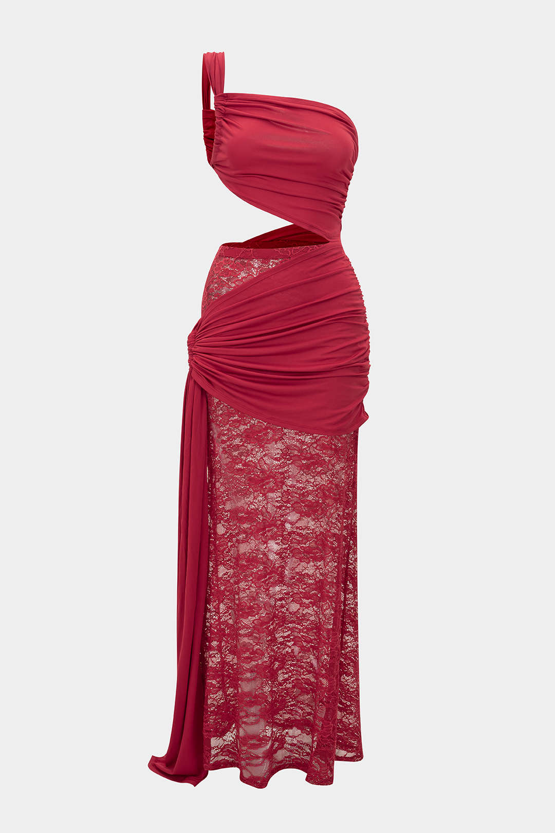 Lace Tie Front Hollow Out Patchwork Ruched Skirt Set