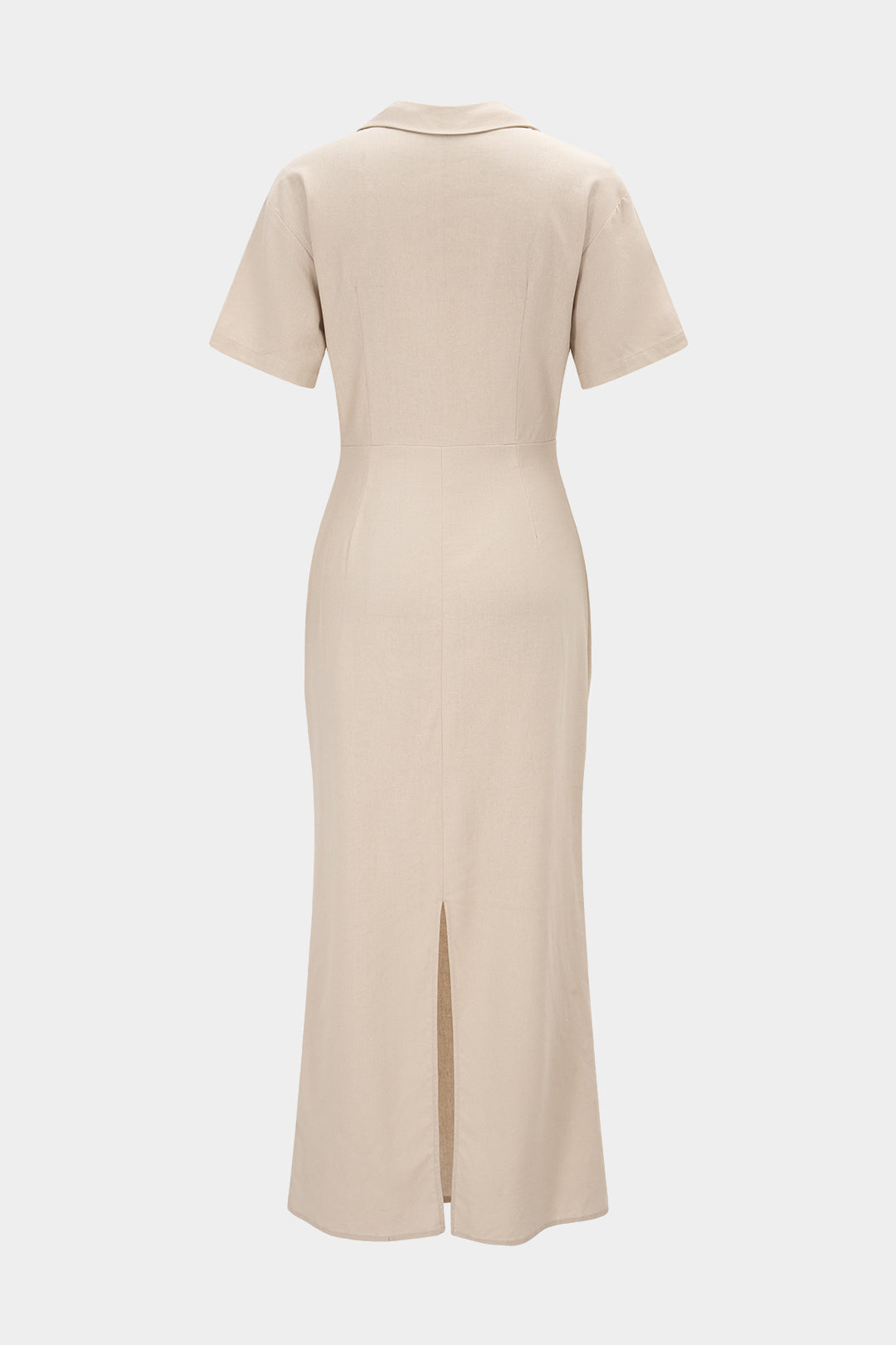 Button Ruched Short Sleeve Maxi Dress