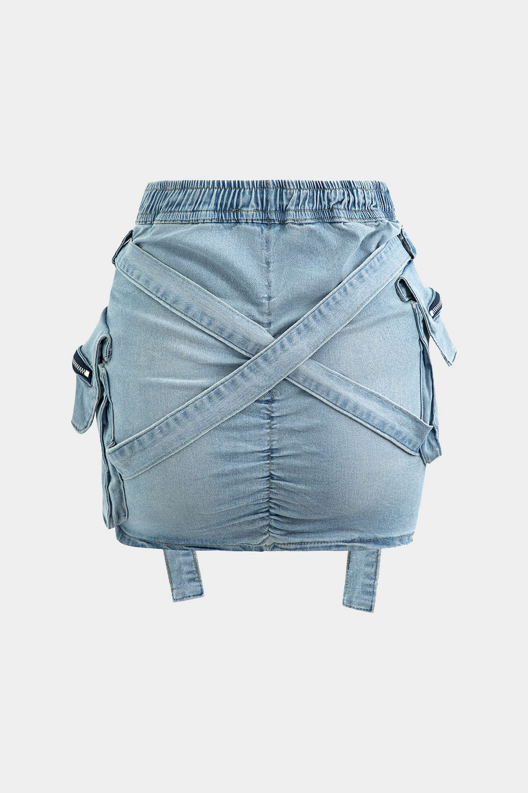 V-waist Buckle Flap Pocket Denim Cargo Skirt