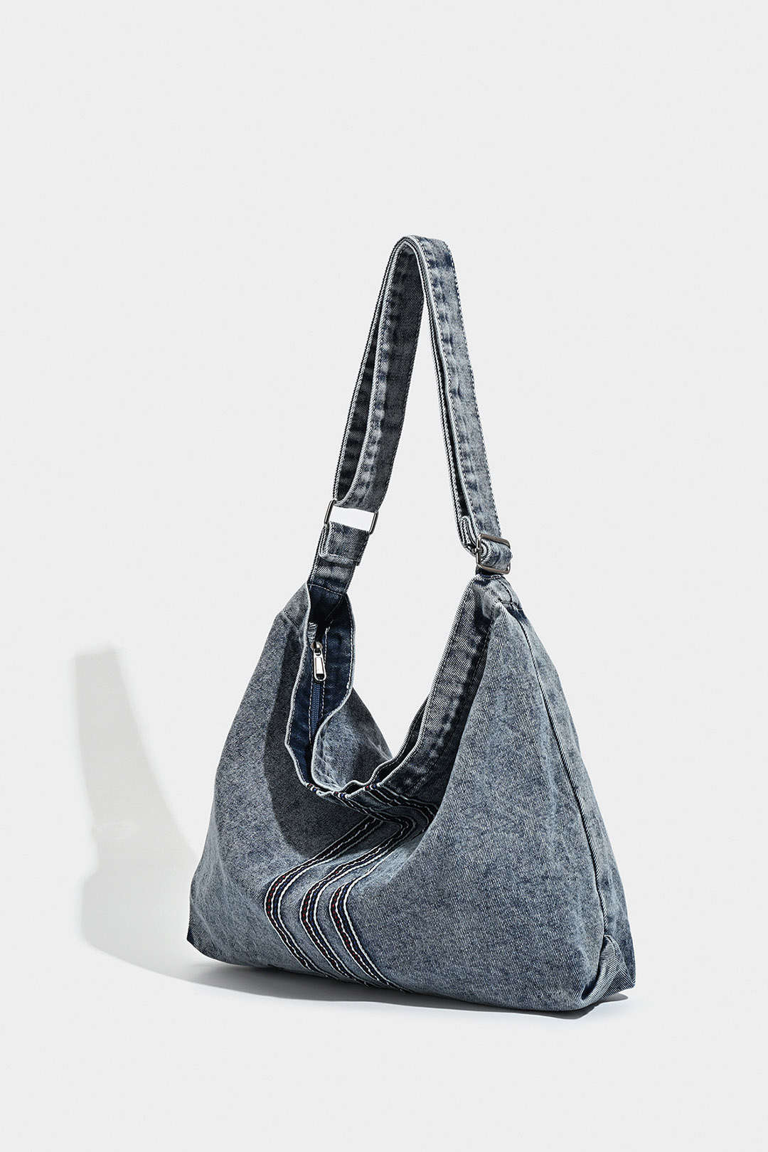Washed Denim Zipper Cross-Body Bag