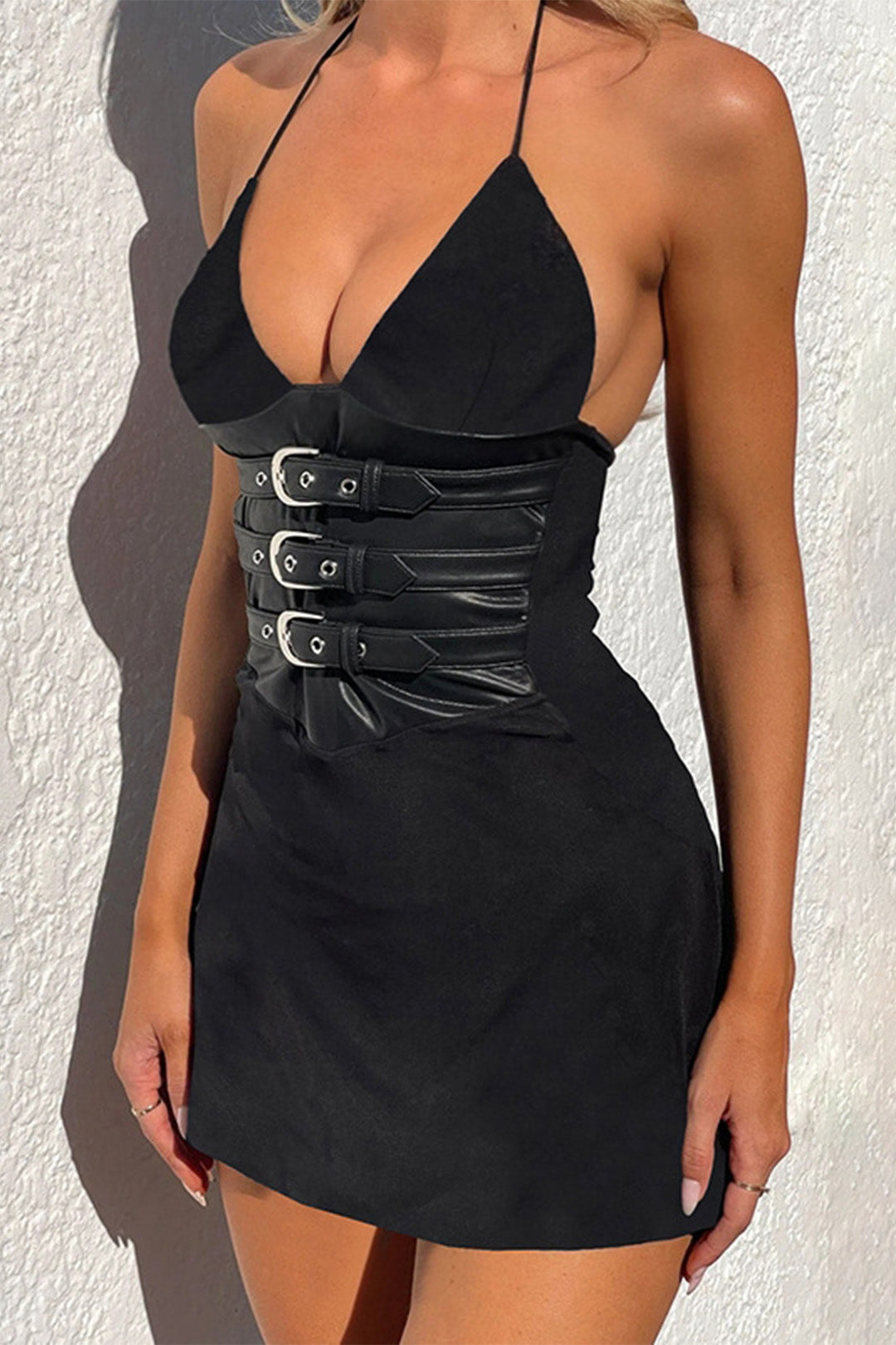 Halter Neck V-Neck Sleeveless Mini Dress