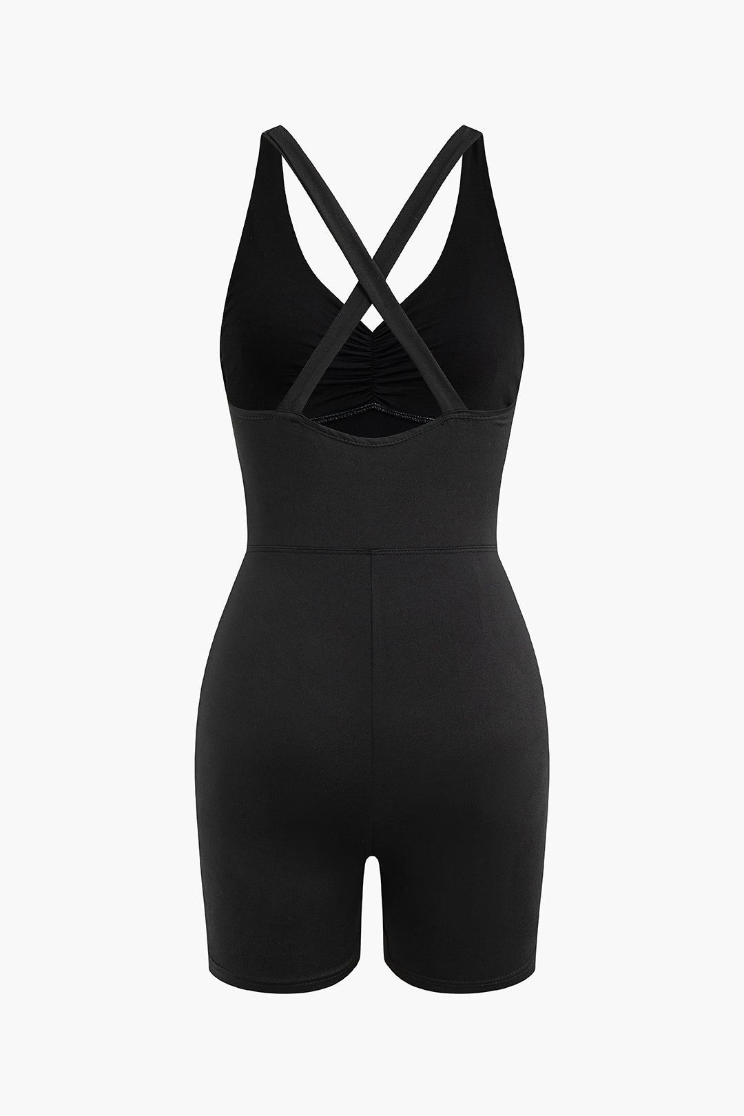 Crossed Straps Ruched Sleeveless Romper