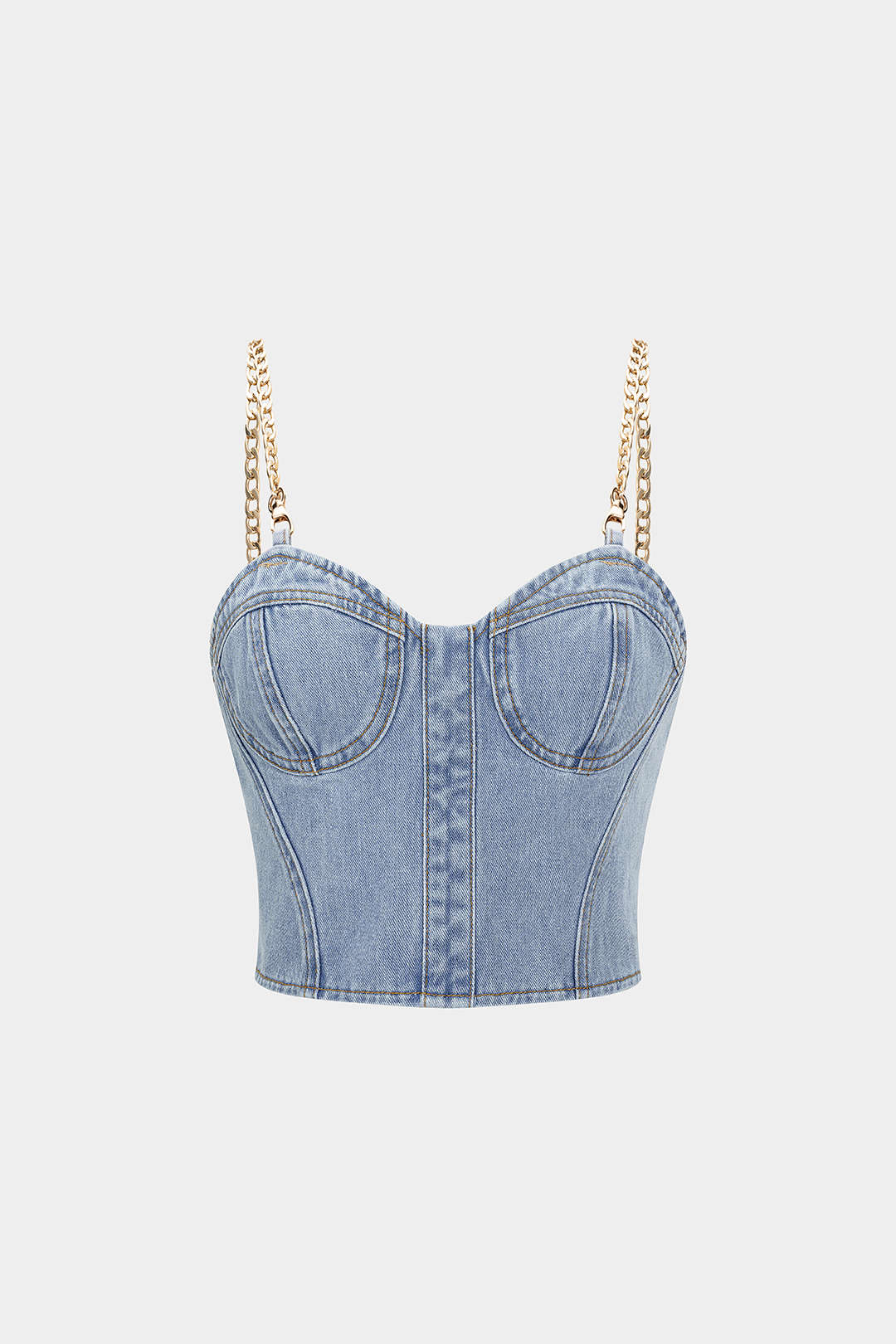 Denim Metallic Chain Bustier Cami Top