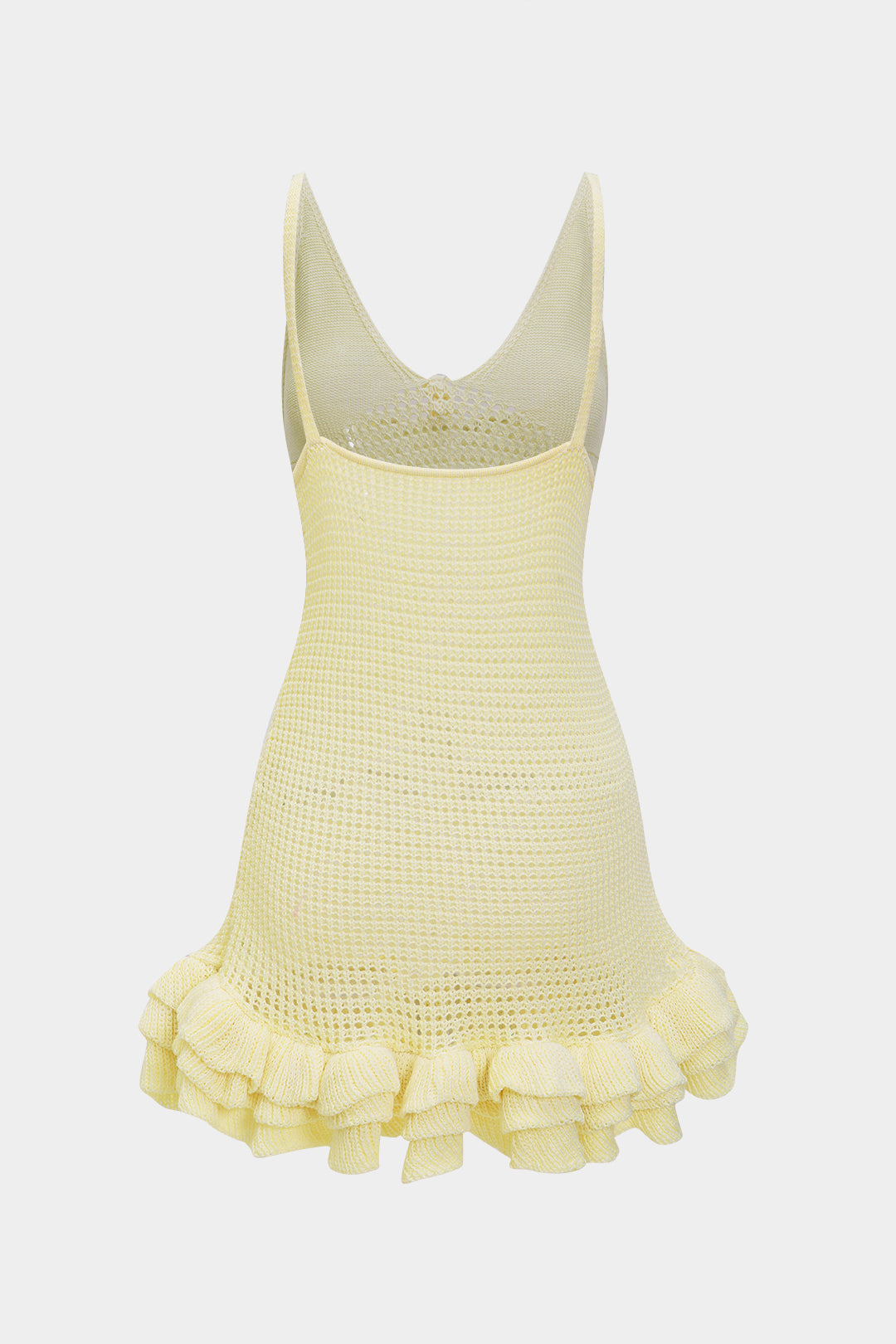 Knit Hollow Out Backless V-Neck Ruffle Sleeveless Dress