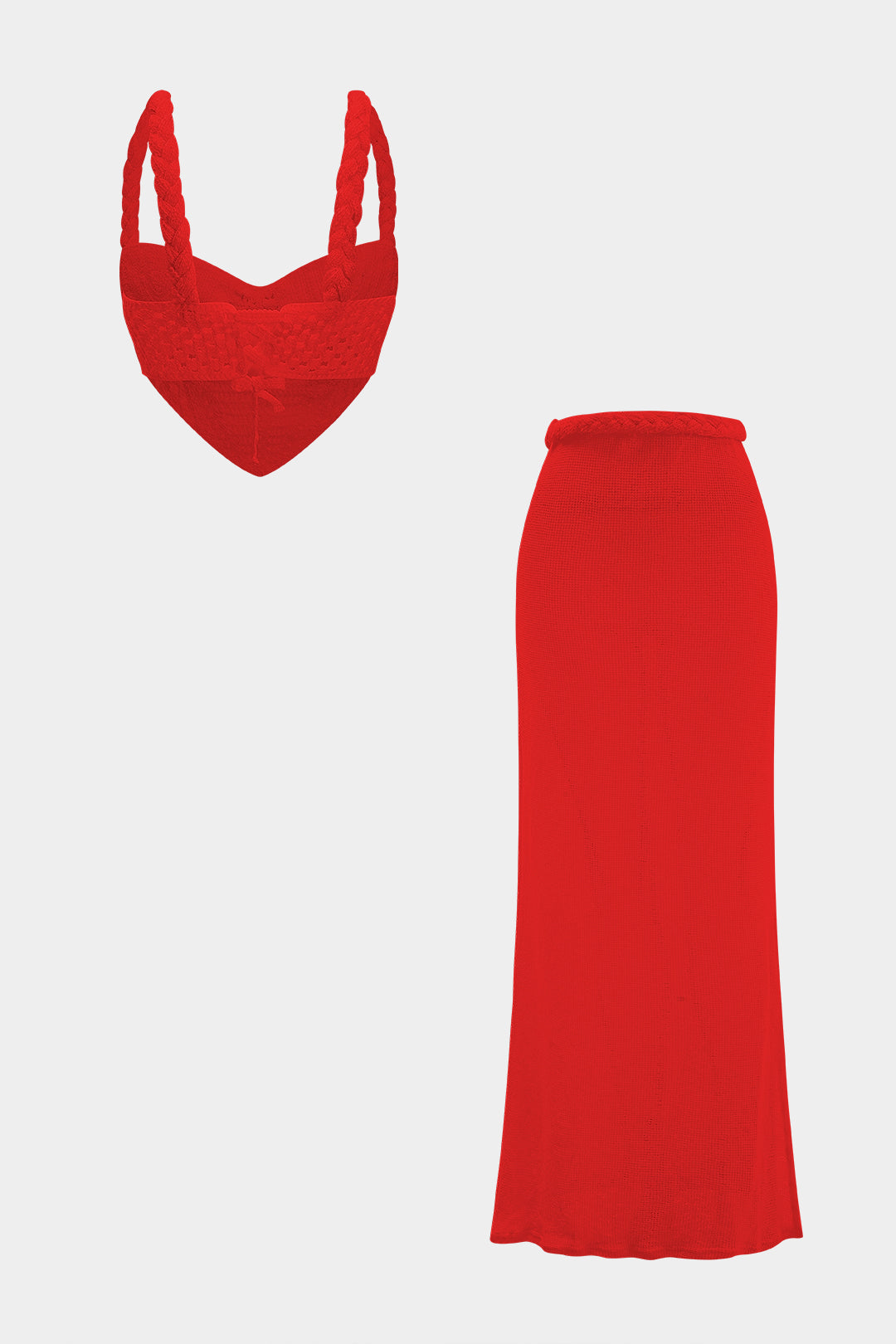 Knit Braided Hollow Out Crop Top And Split Skirt Set