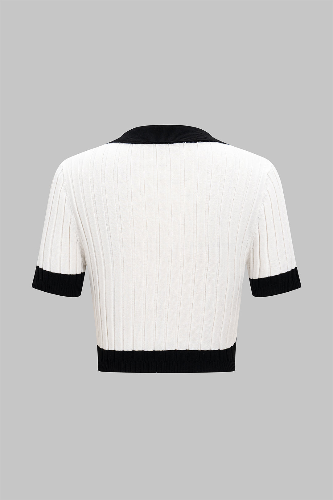 Knit Contrast V-Neck Short-Sleeve Top