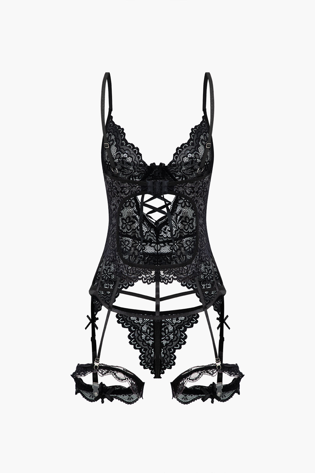 Solid Cut Out Lace Lingerie Garter Set