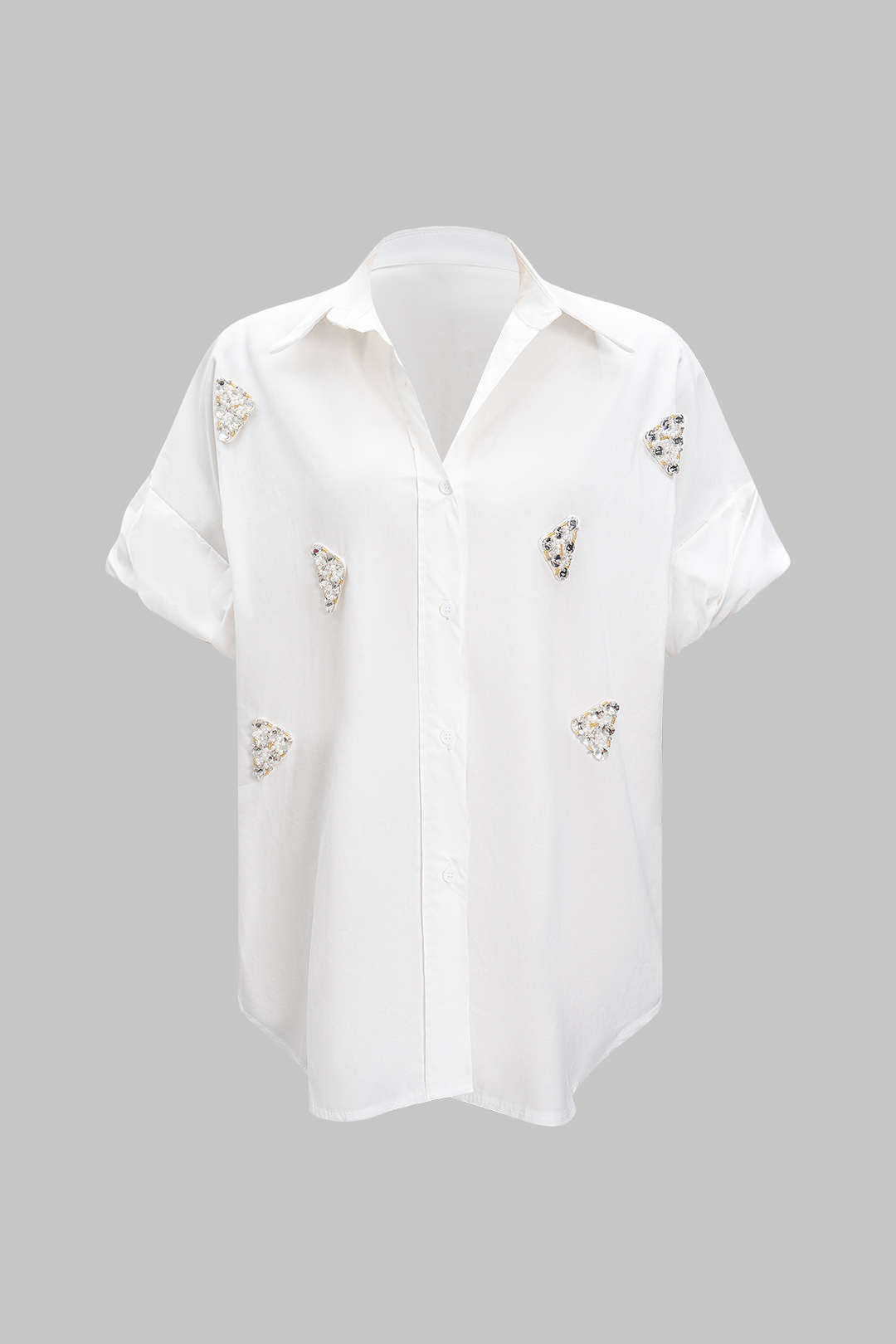 Rhinestone Triangle Bead Short-Sleeve Shirt