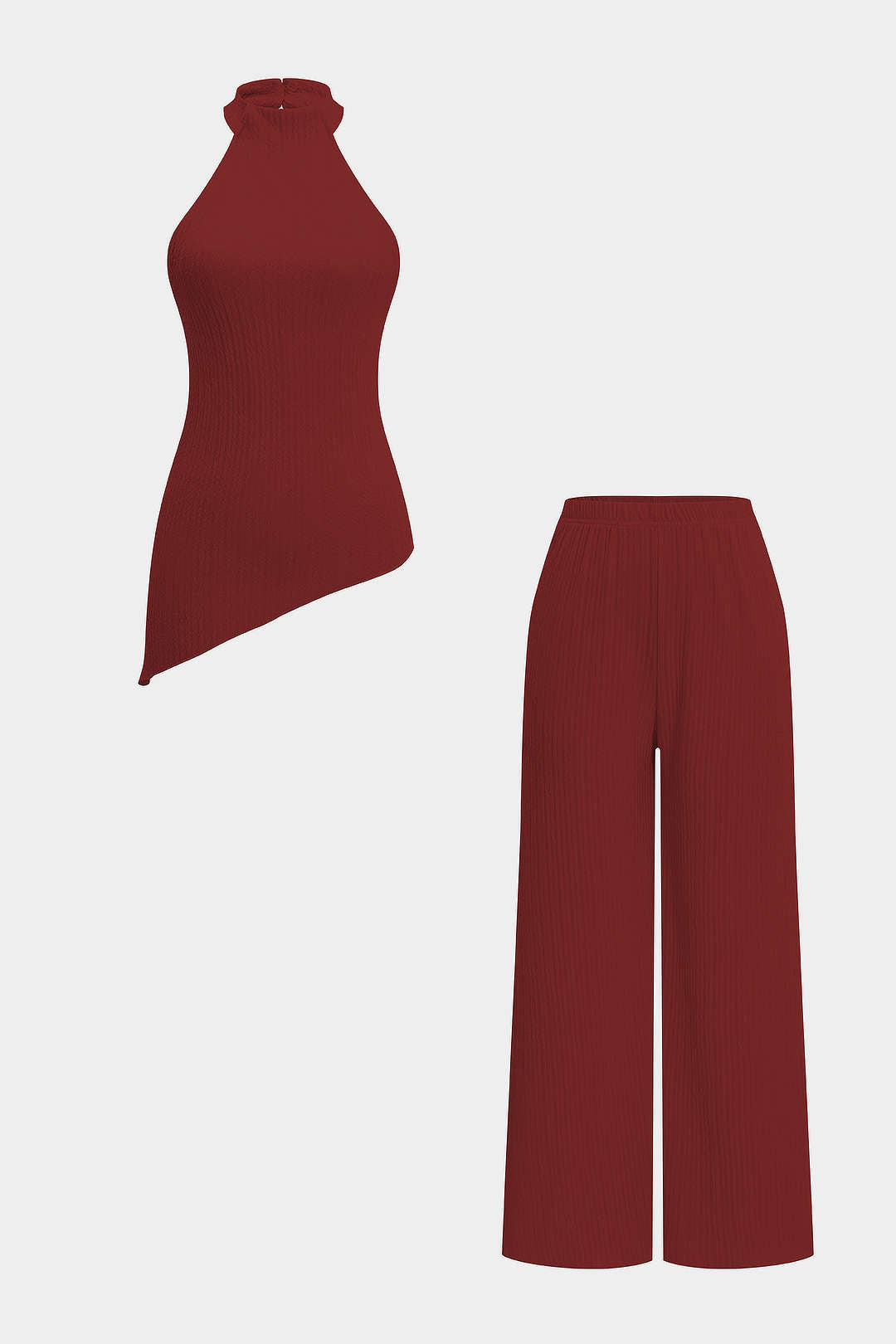 Halter Neck Backless Asymmetrical Tank Top And Wide Leg Trousers Set