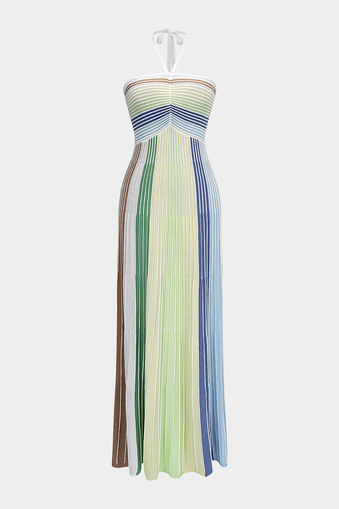 Knit Contrast Stripe Halter Neck Sleeveless Dress