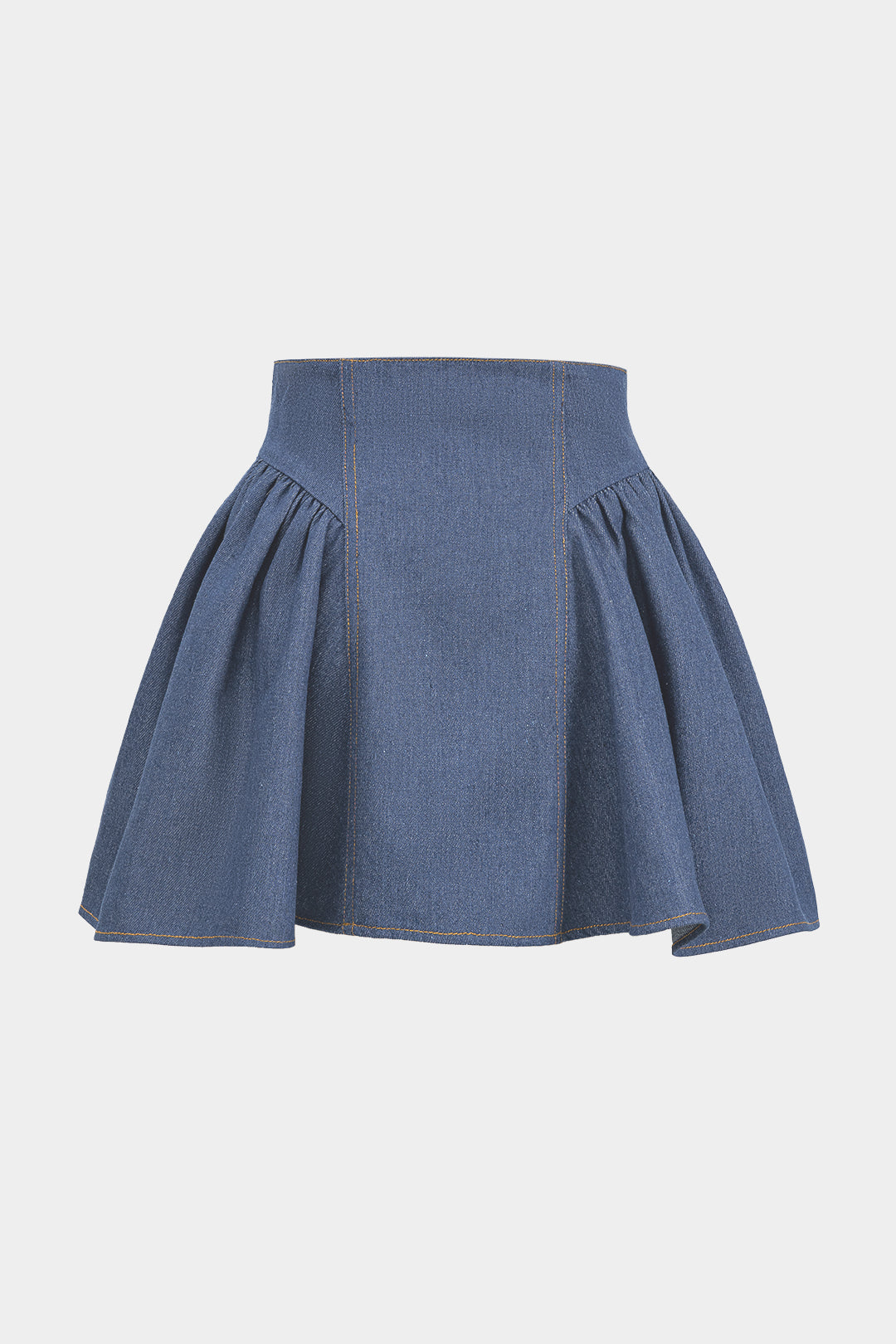 Denim Ruched Button High Waist Skirt