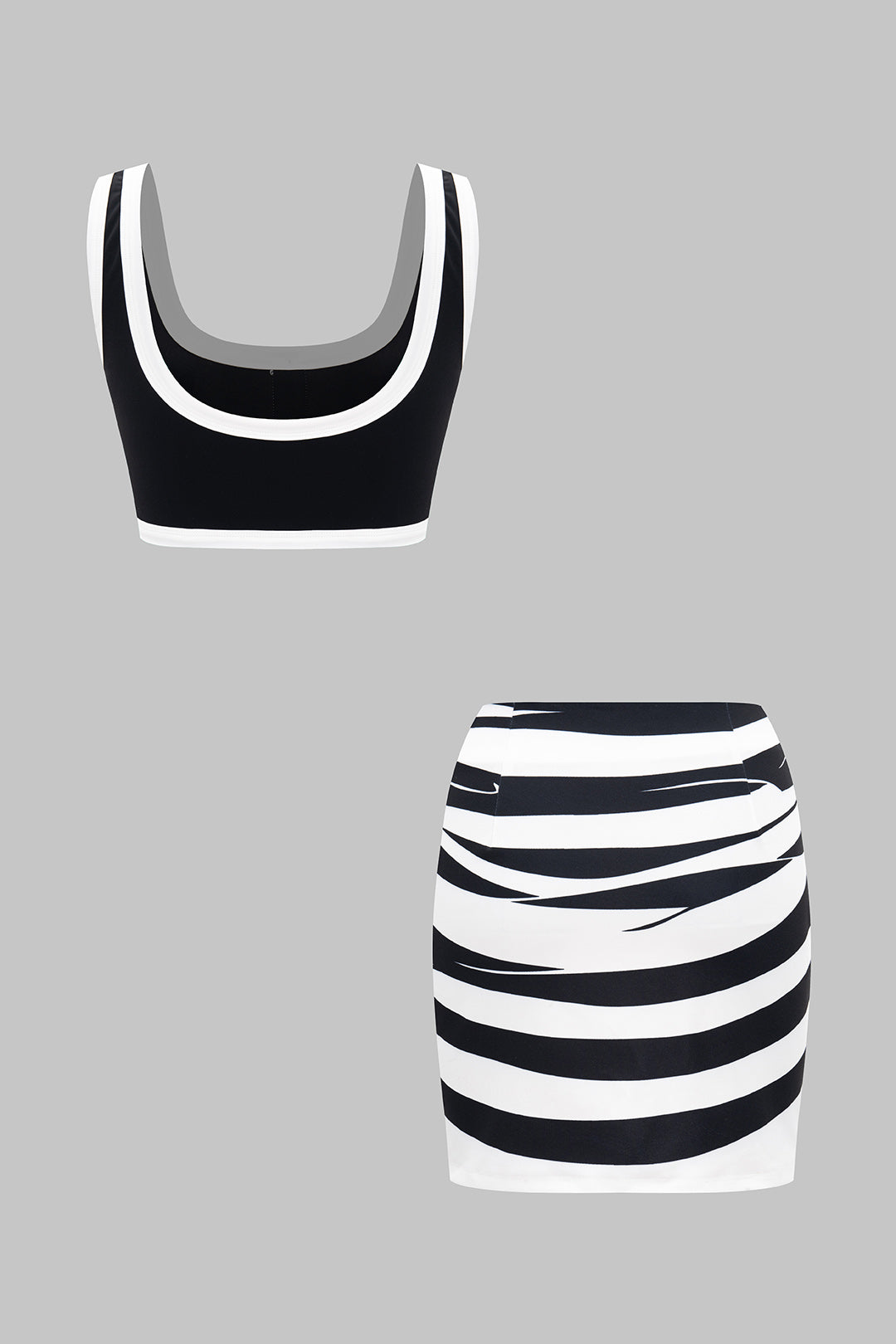 Contrast Print Retro Metallic Button Tank Top And Binding Skirt Set