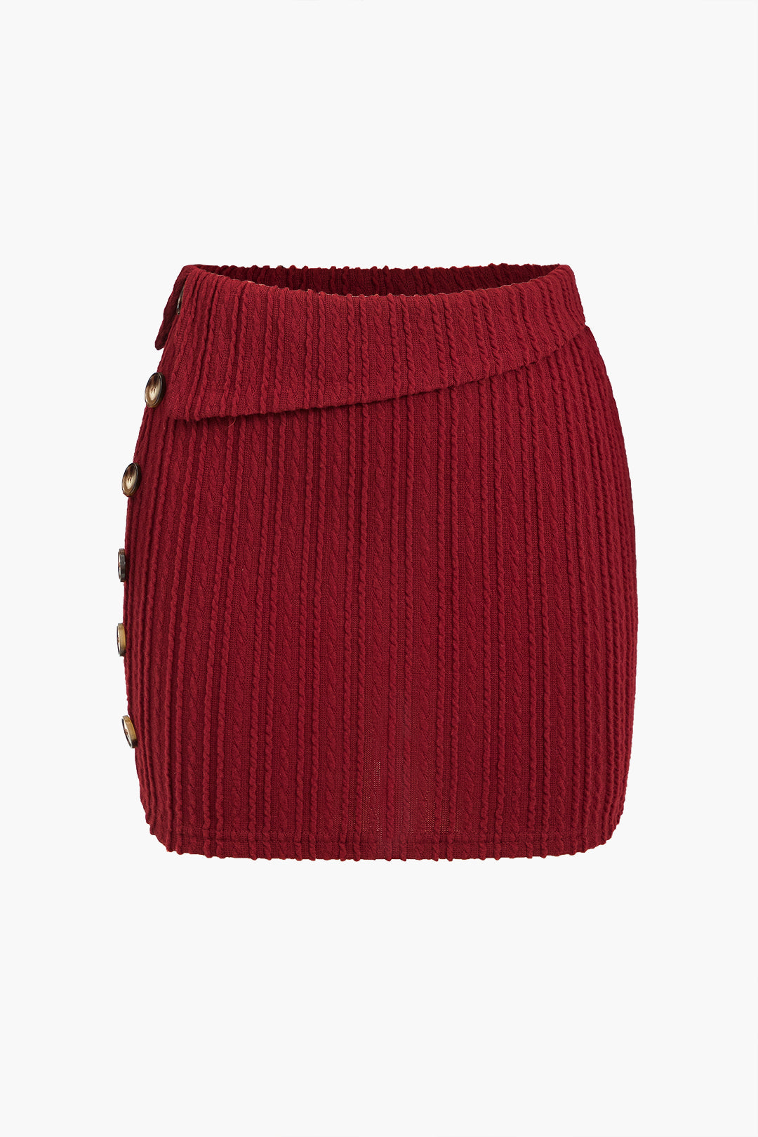 Solid Knit Asymmetrical Button Skirt Set