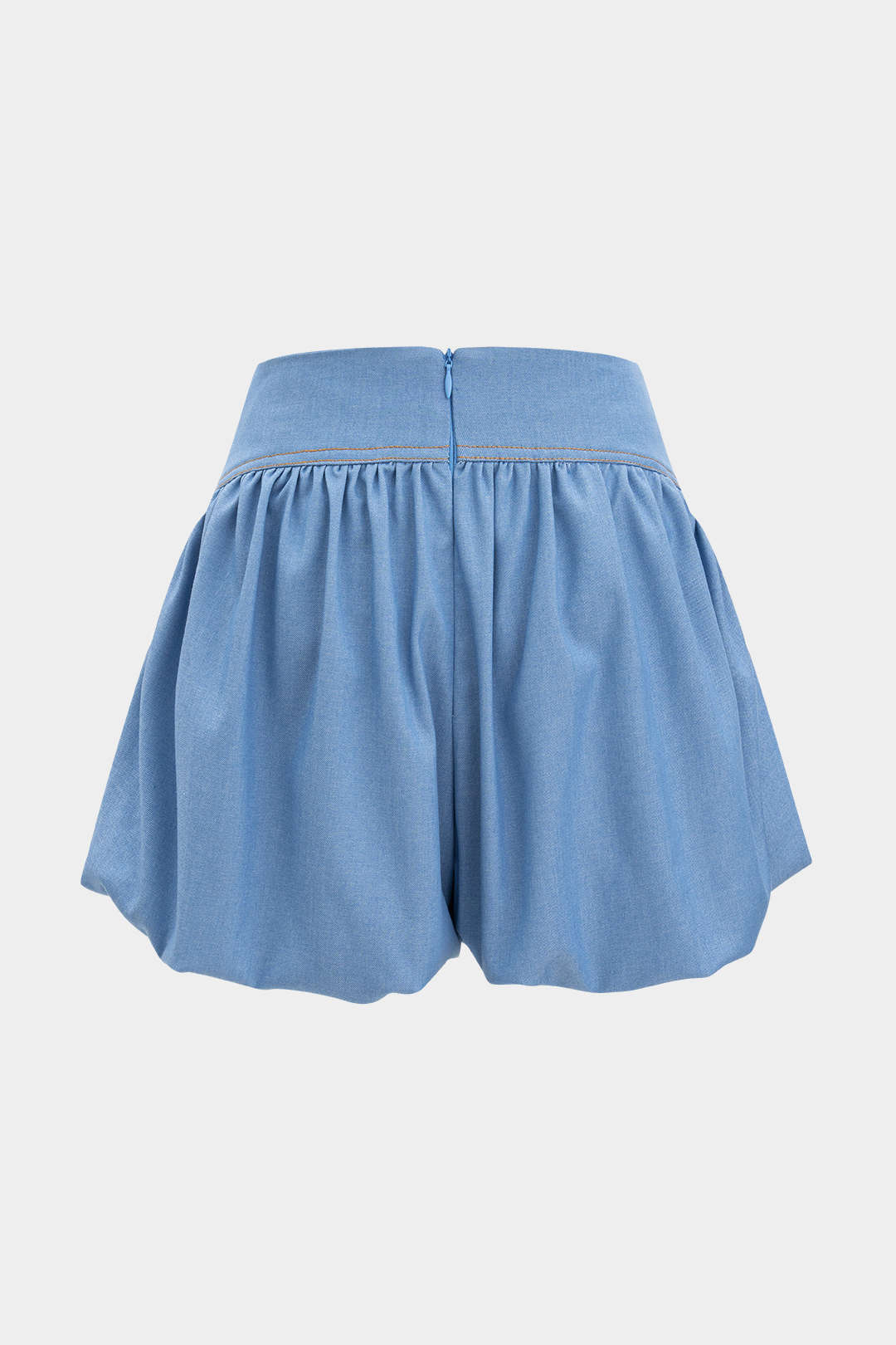 Denim Ruched Tank Top And Zipper Detail Shorts Set