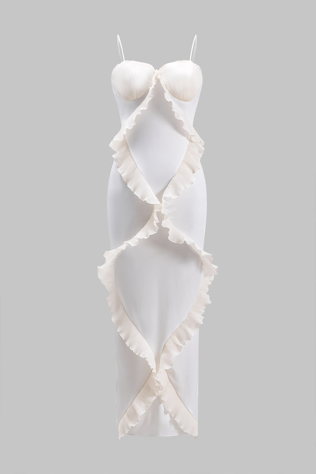 Ruffle Patchwork Bustier Side Slit Slip Maxi Dress