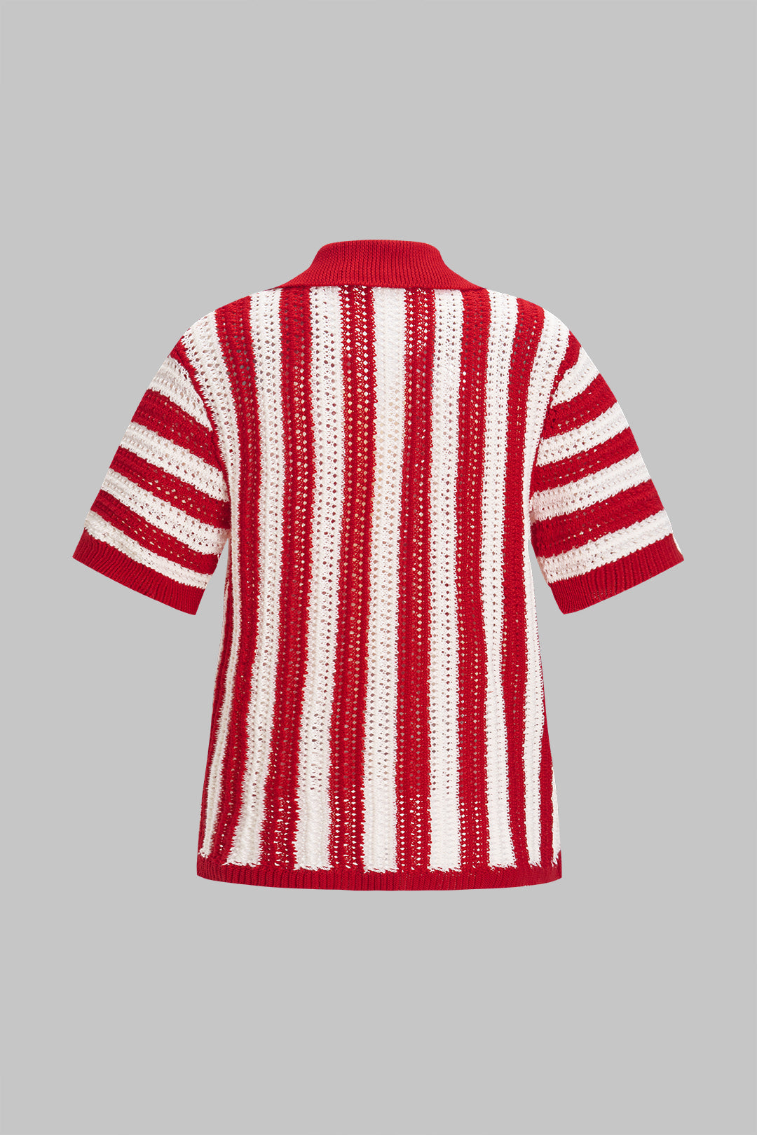 Knit Hollow Out Contrast Short-Sleeve Top
