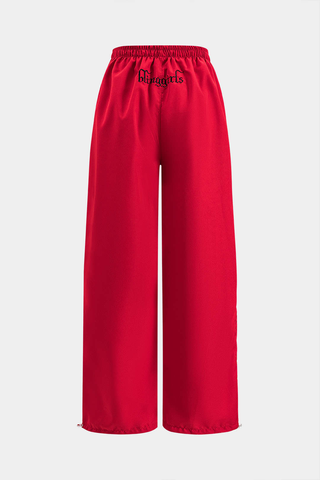 Letter Embroidery Ruched Drawstring Wide Leg Trousers