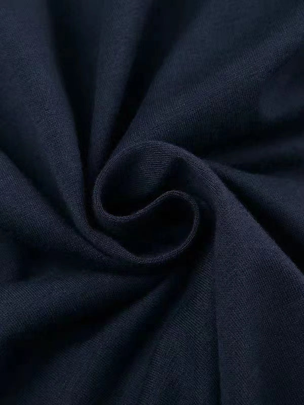 Navy Blue Vintage Long Sleeve Top with Letter Logo