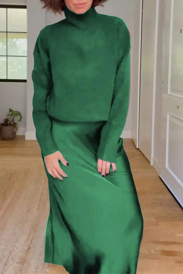 Grace - Satin Elastic Waist Maxi Skirt Set