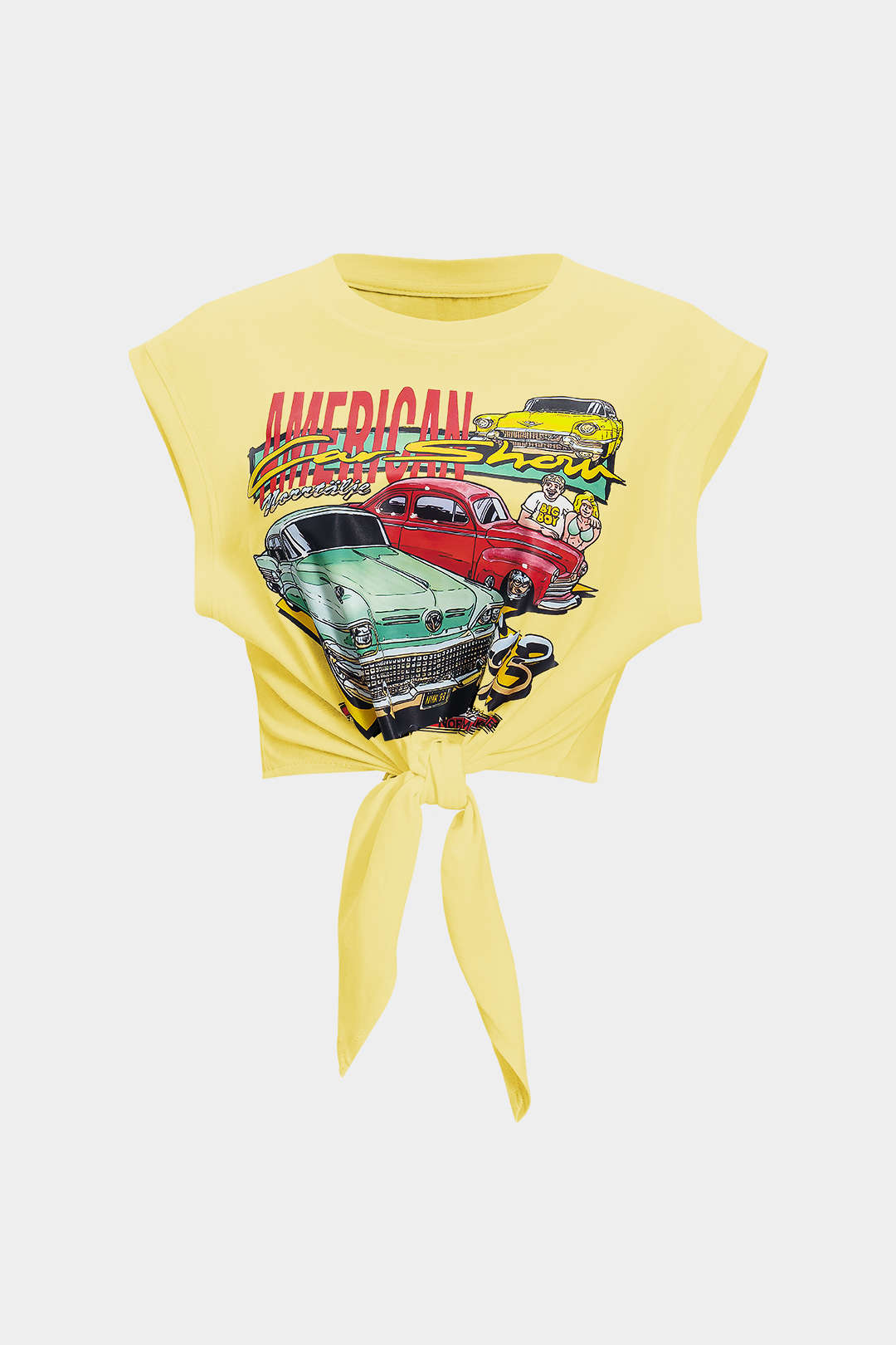Car Letter Print Round Neck T-Shirt