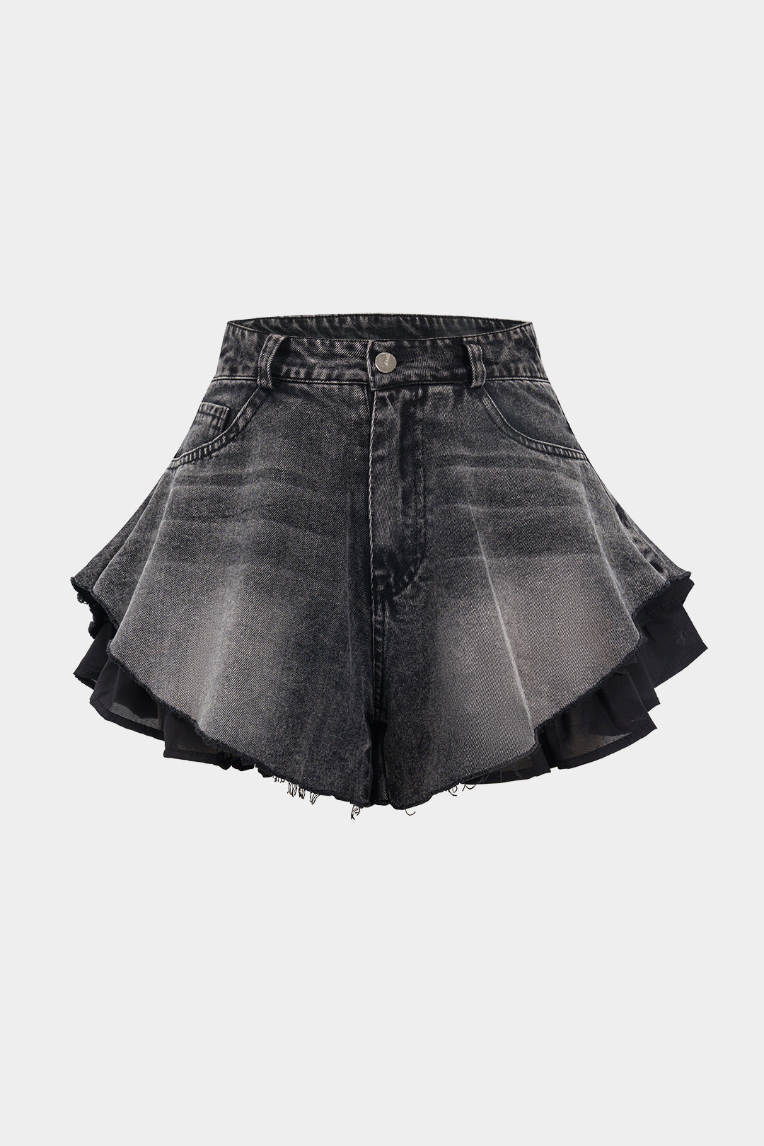 Denim Patchwork Frayed Wide Leg Shorts