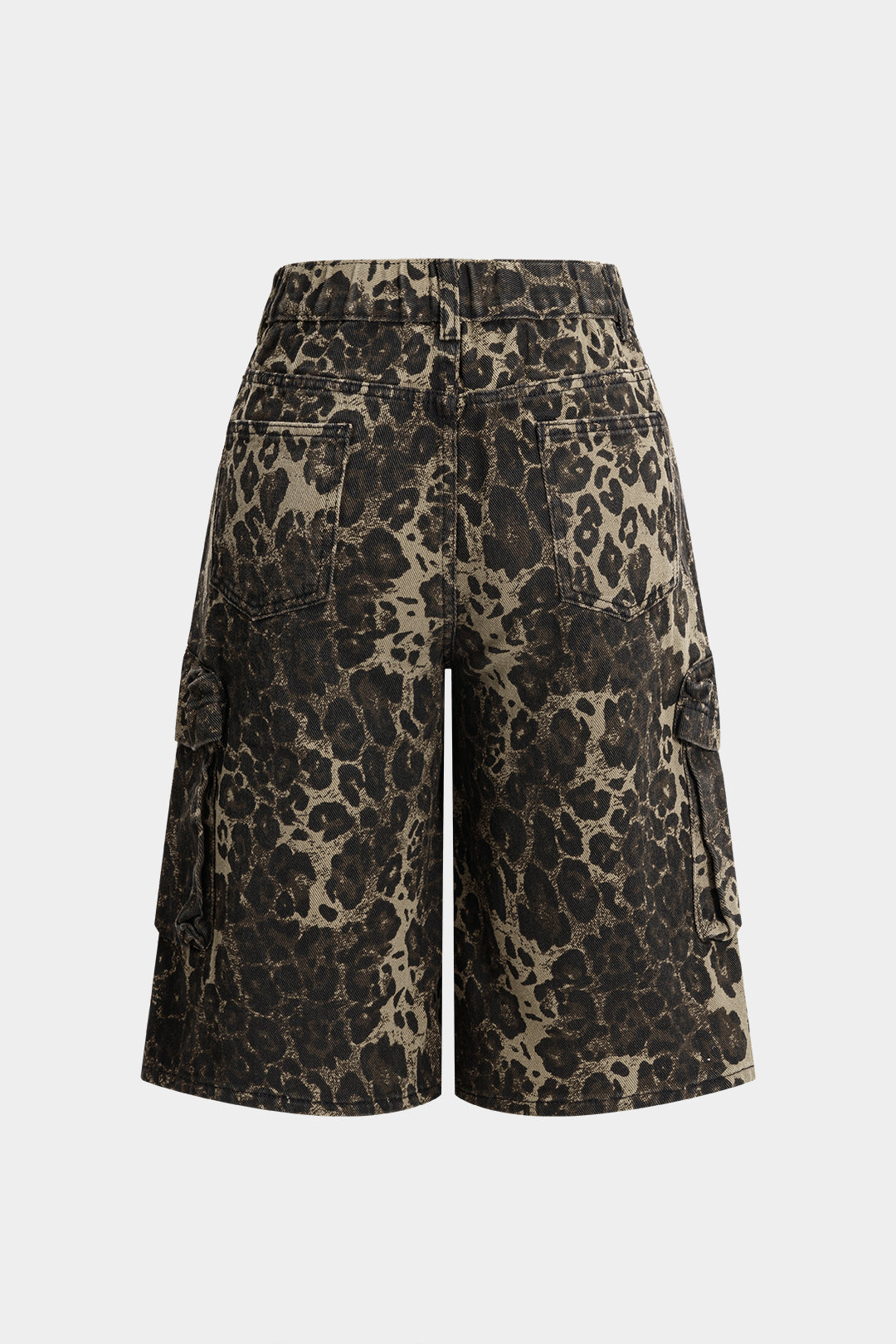 Denim Leopard Print Pocket Straight Leg Jorts Shorts