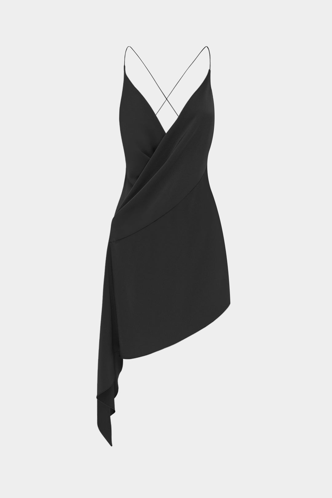Satin V-Neck Ruched Asymmetrical Hem Backless Sleeveless Midi Dress