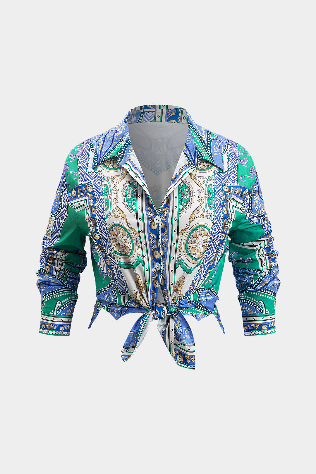 Bohemian Print Tie Front Shirt And Shorts Set