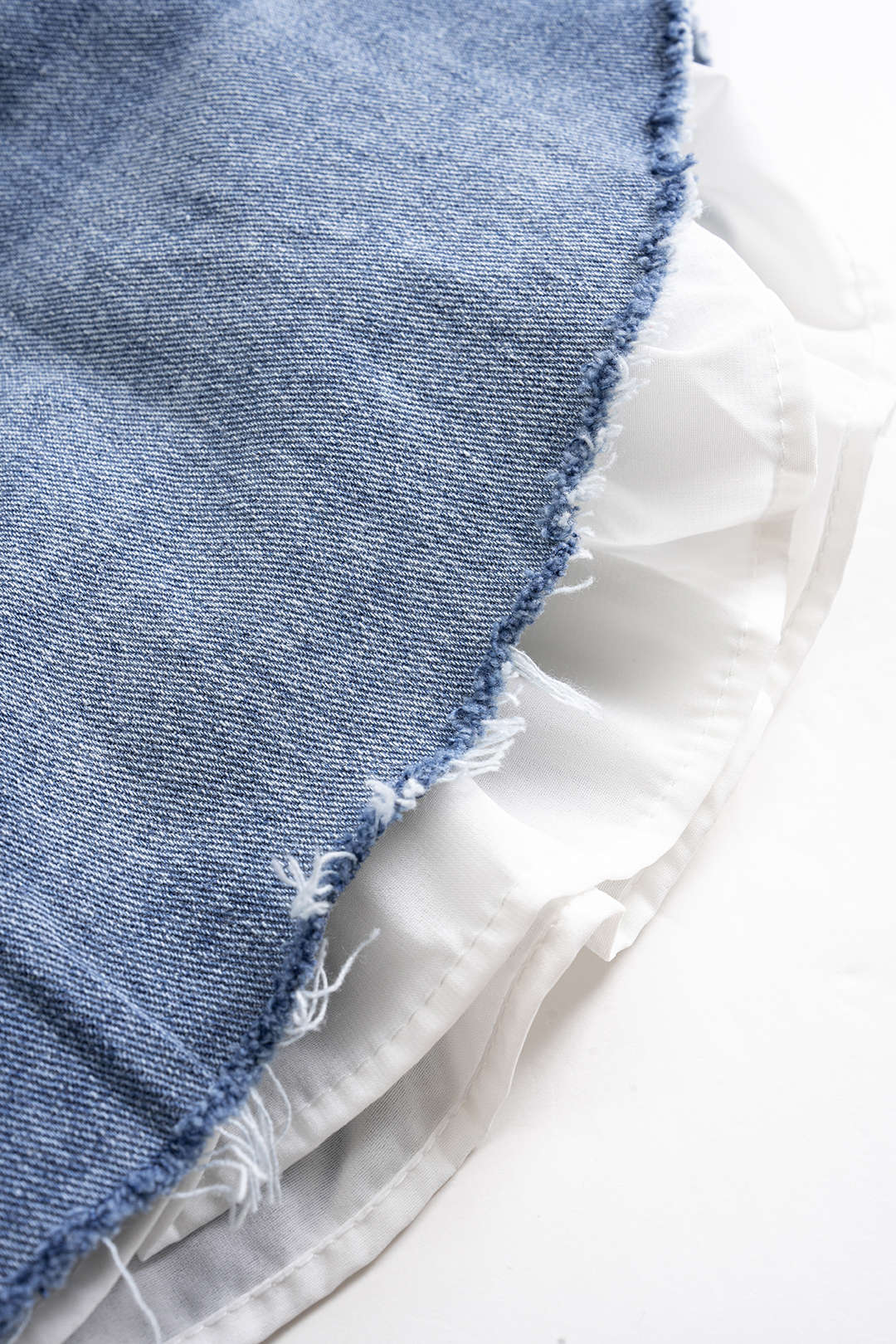 Denim Patchwork Frayed Wide Leg Shorts