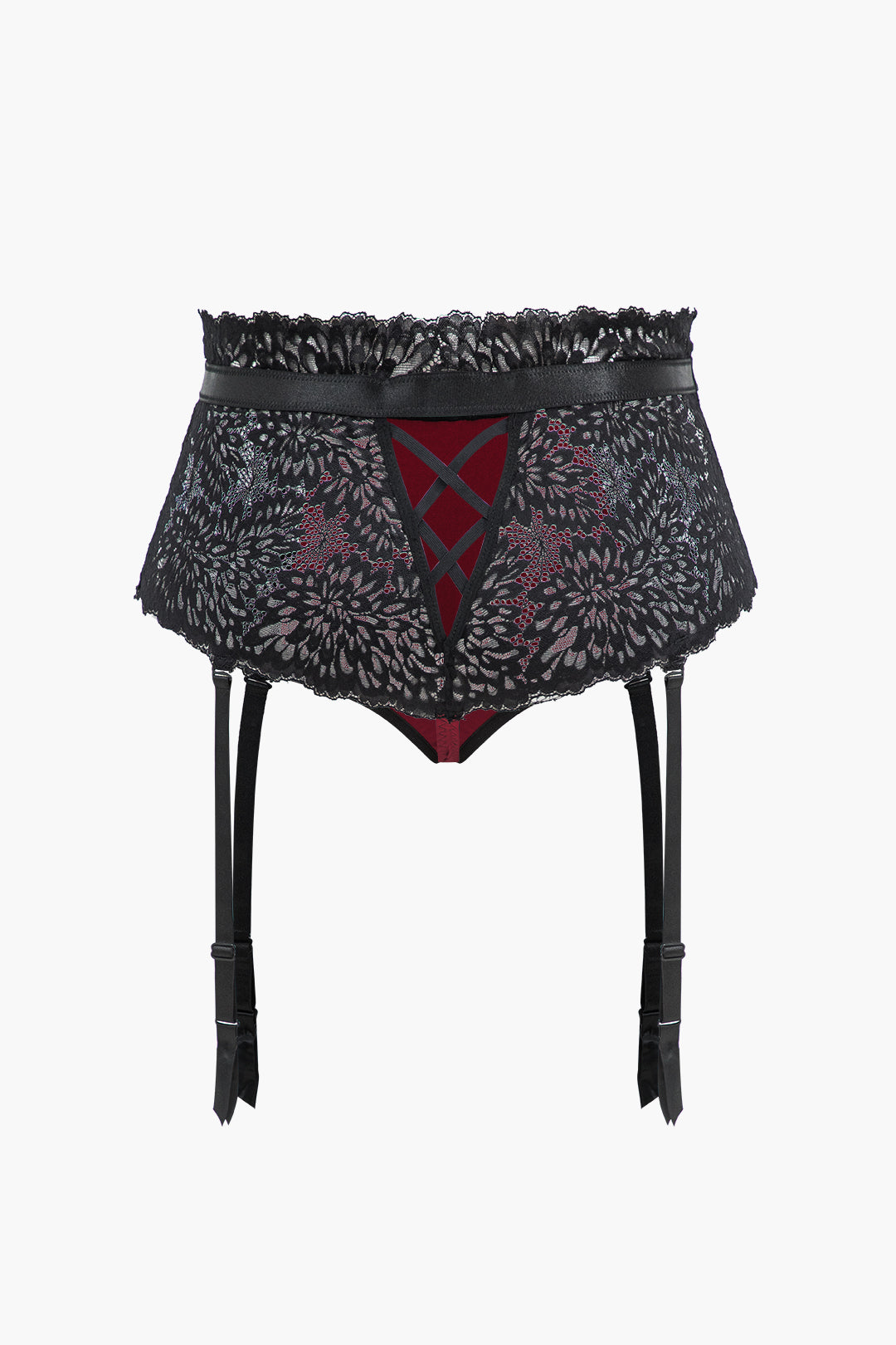 Plus Size Patchwork Tie-Up Lingerie Garter Set