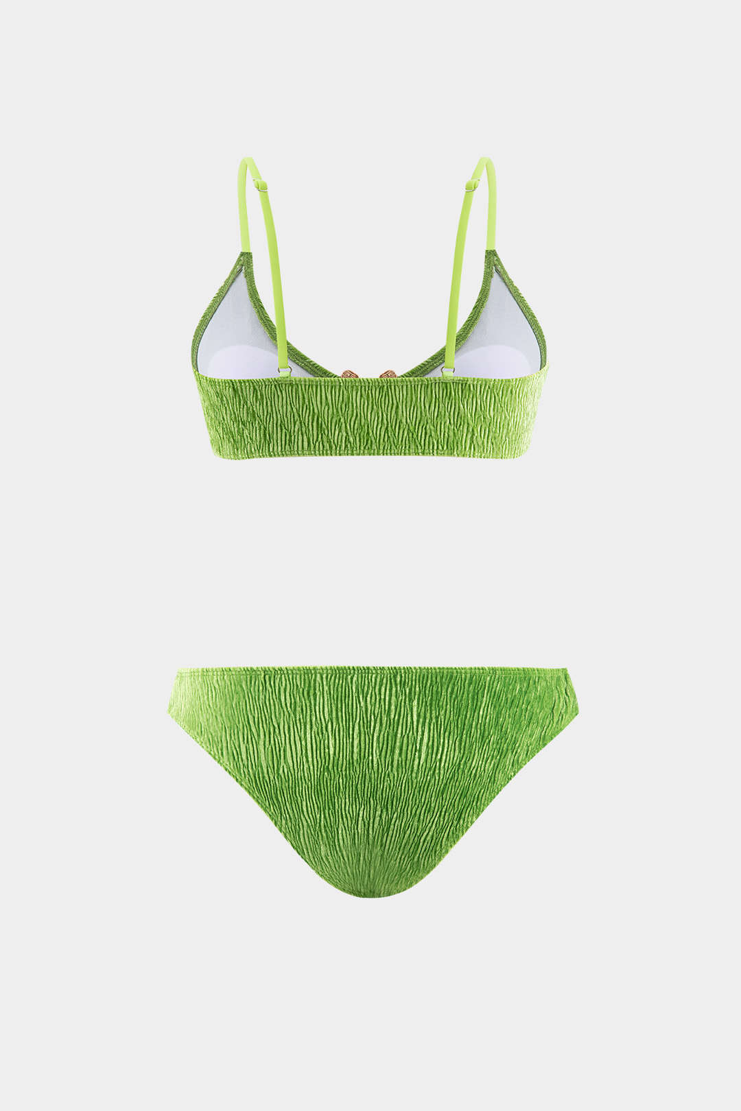 Plus Size Pleated Metallic Decor Drawstring 3-Pieces Bikini Set