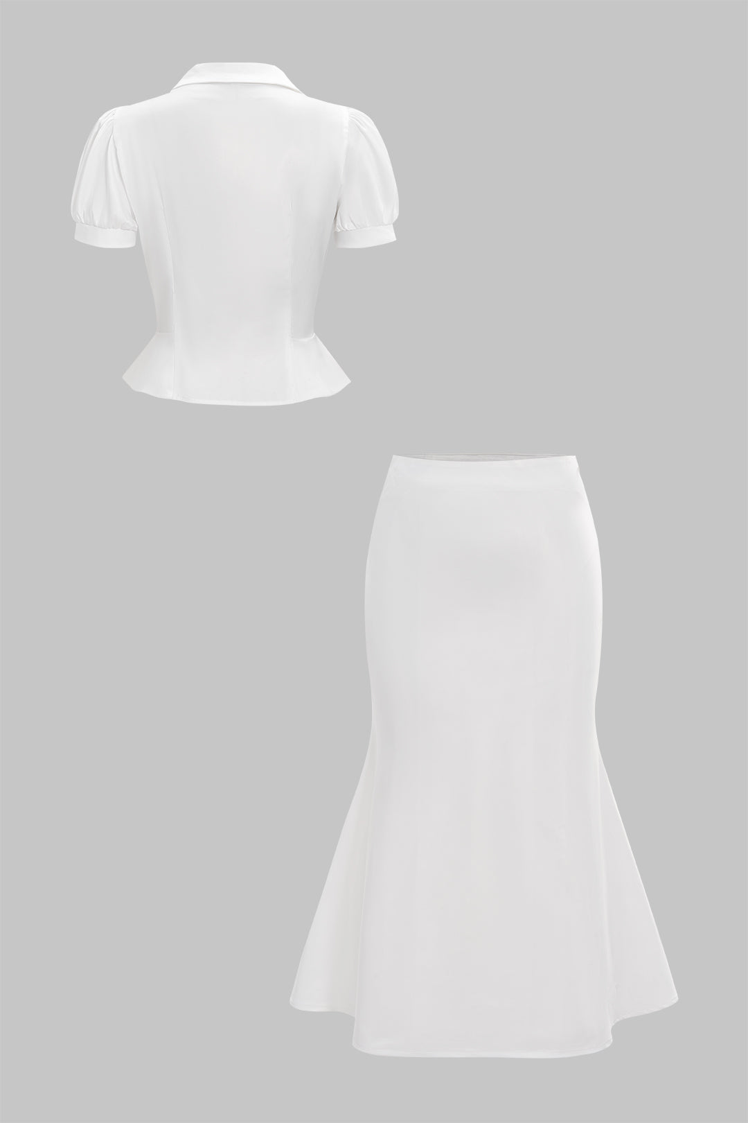 Satin Button Shirt And Skirt Set