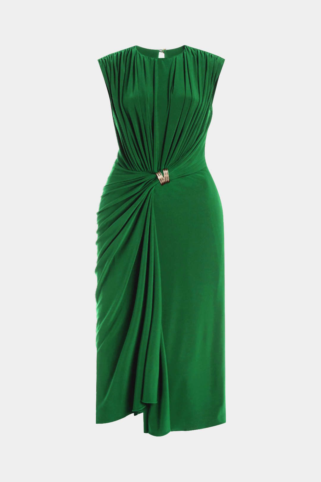Plus Size Metallic Decor Ruched Sleeveless Midi Dress