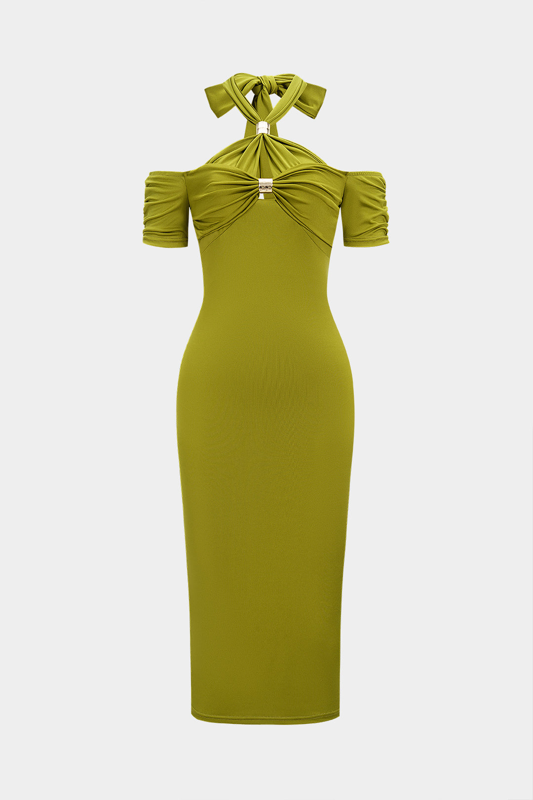 Halter Neck Ruched Maxi Dress