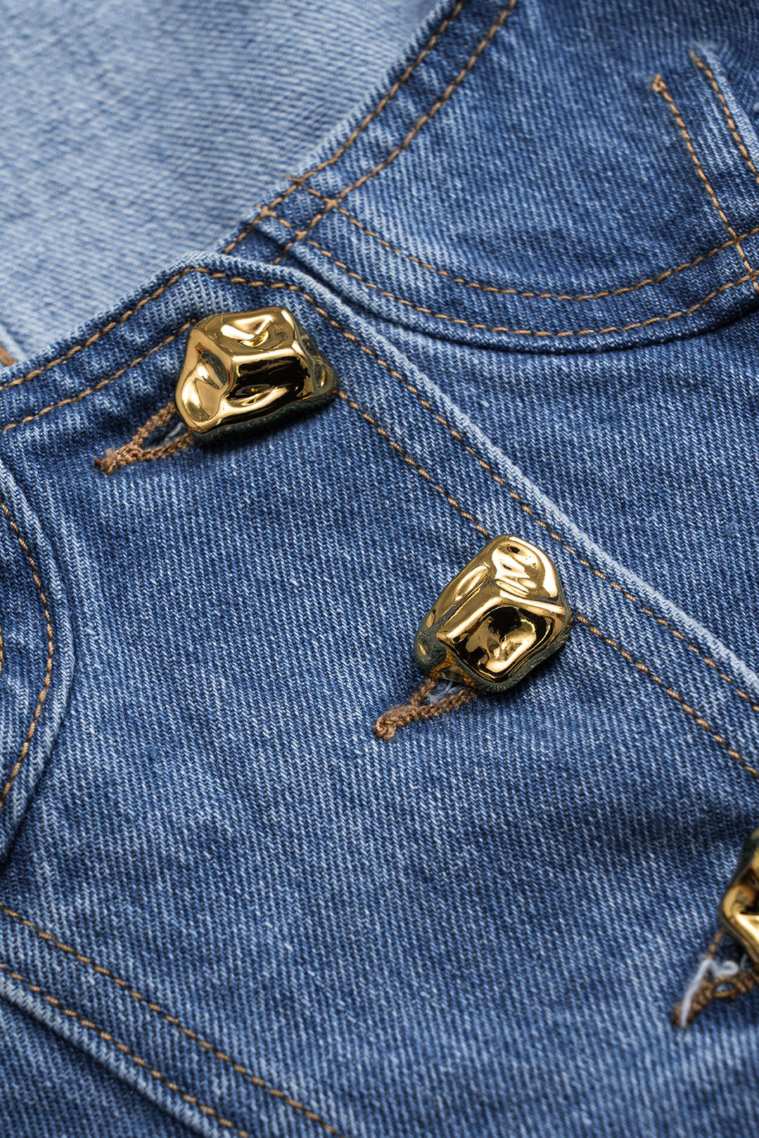 Denim Button Bustier Square Neck Crop Top