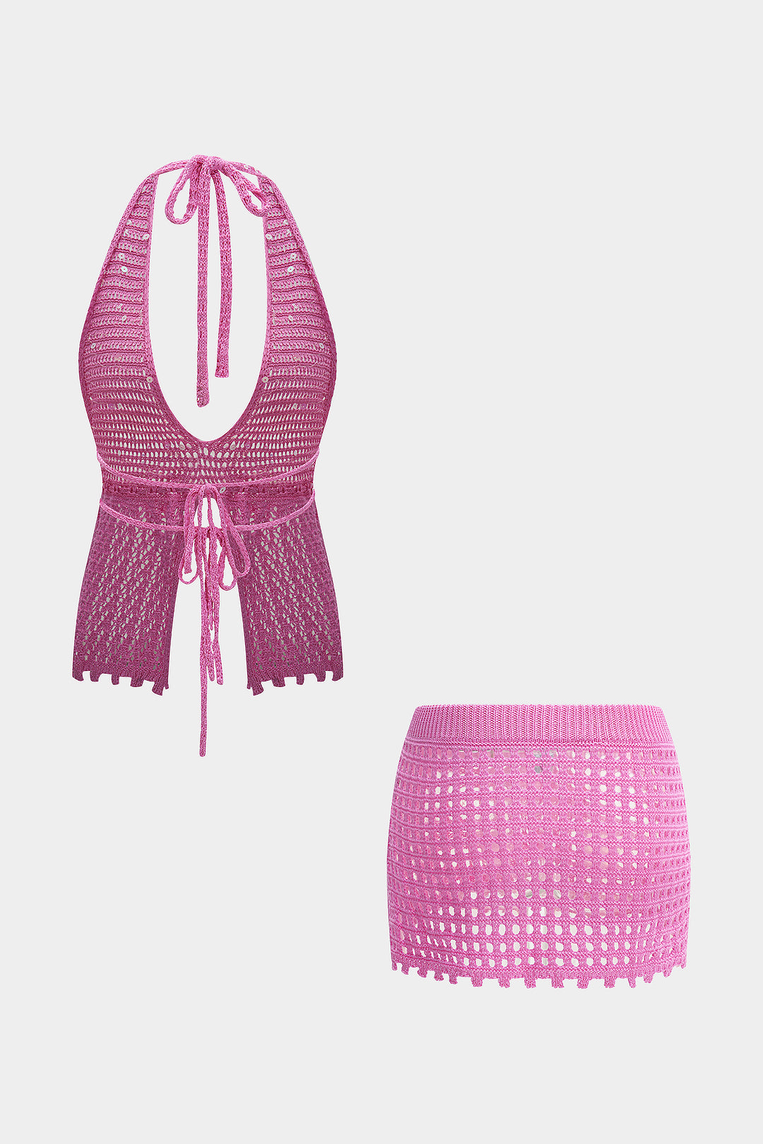 Knit Hollow Out Tank Top And Skirt Set