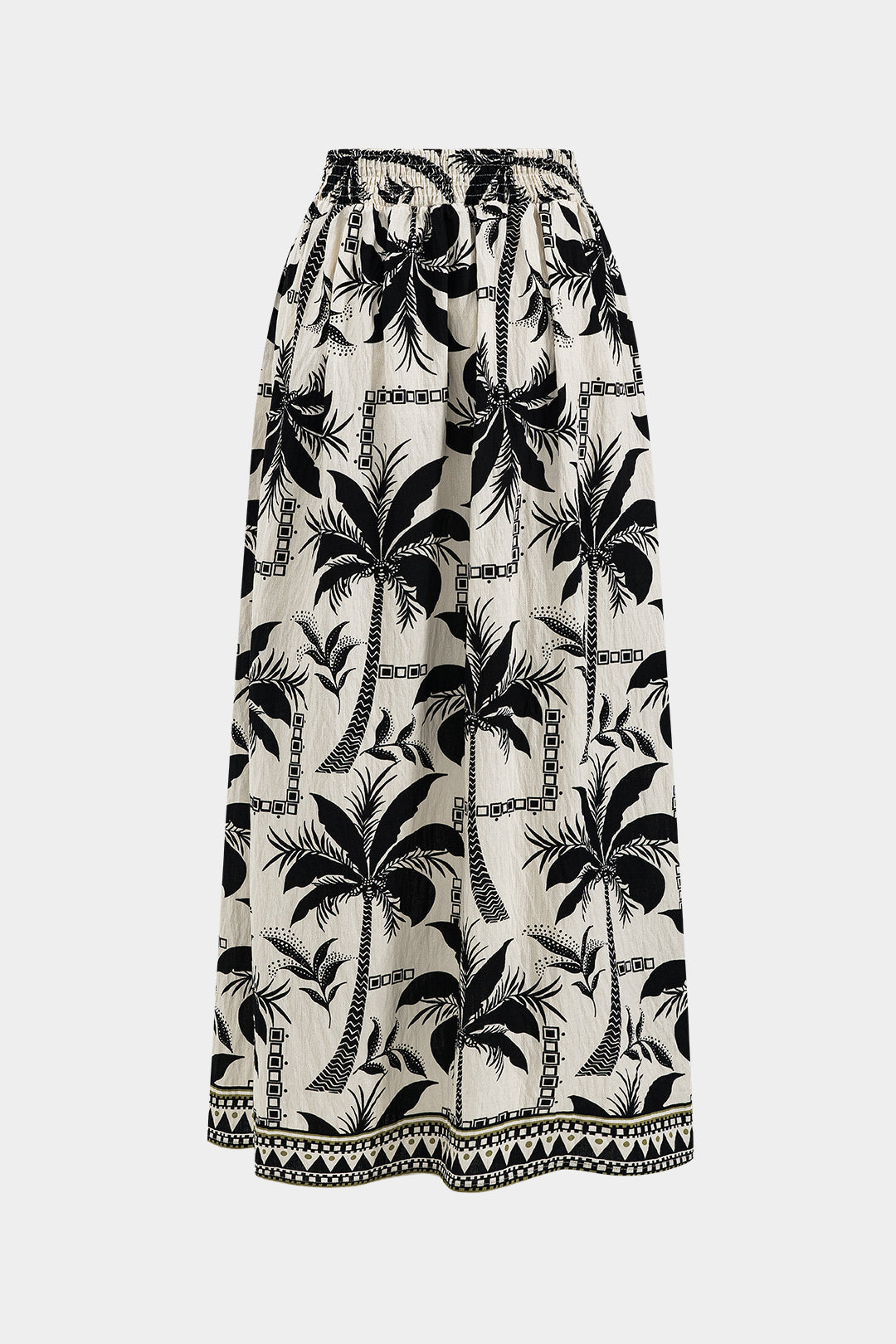 Coconut Palm Geometric Print Shirred Waistband Skirt