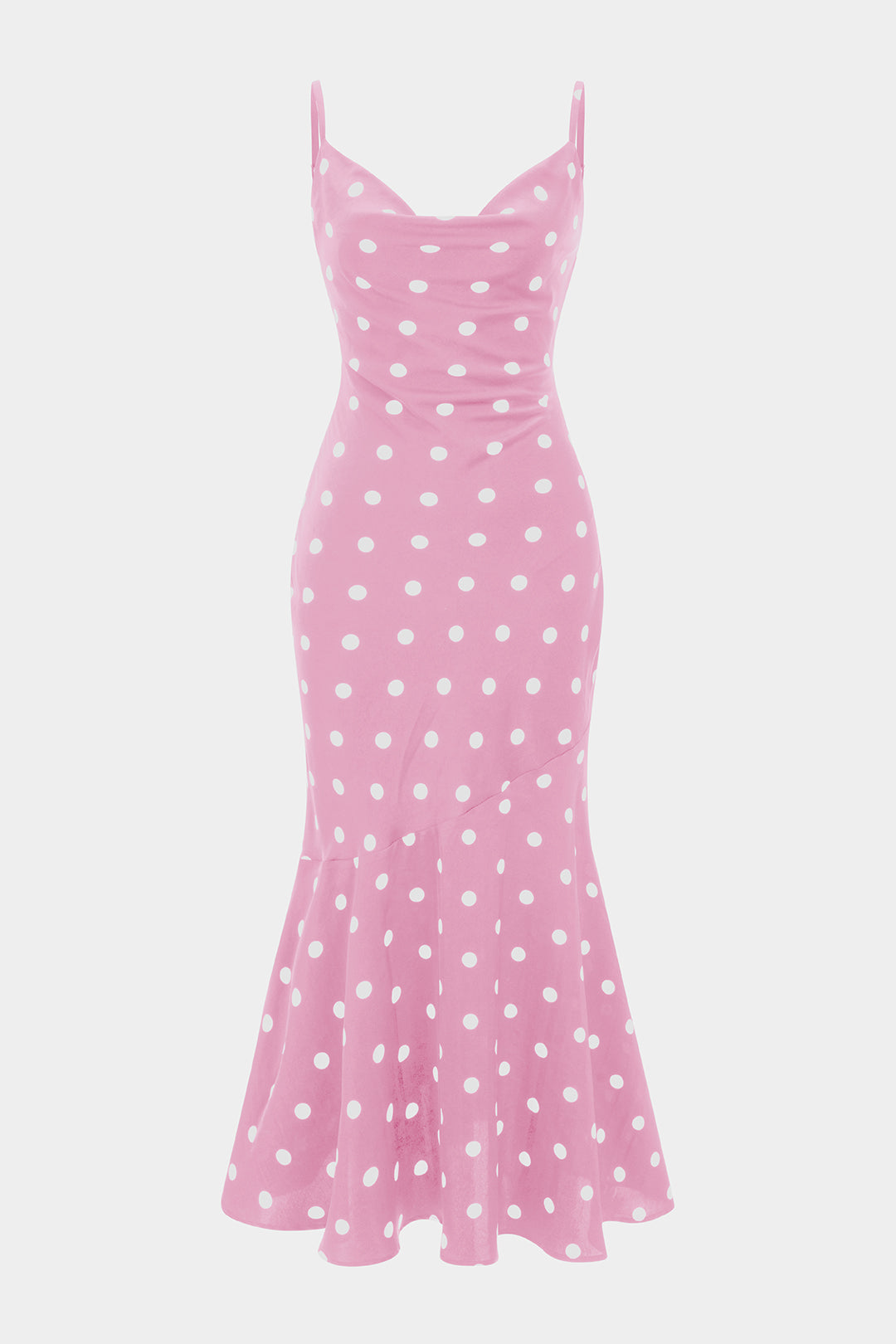 Contrast Polka Dots Print Cowl Neck Slip Sleeveless Midi Dress