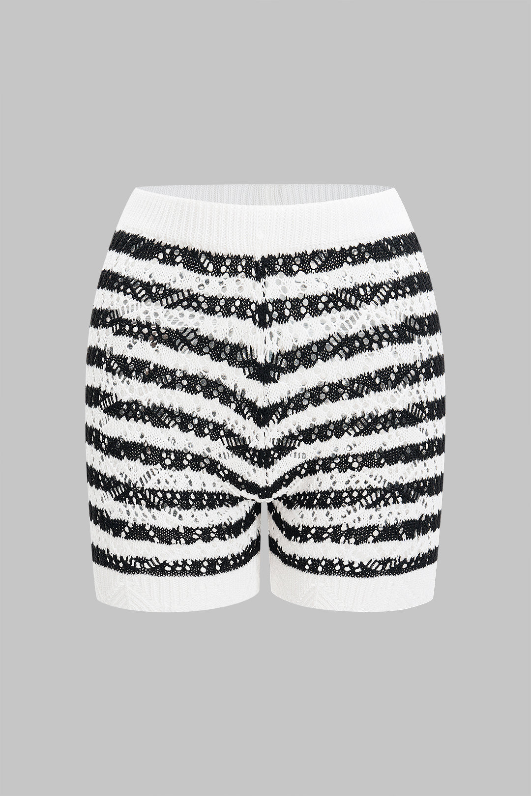 Knit Hollow Out Contrast Stripe Print Tank Top And Shorts Set