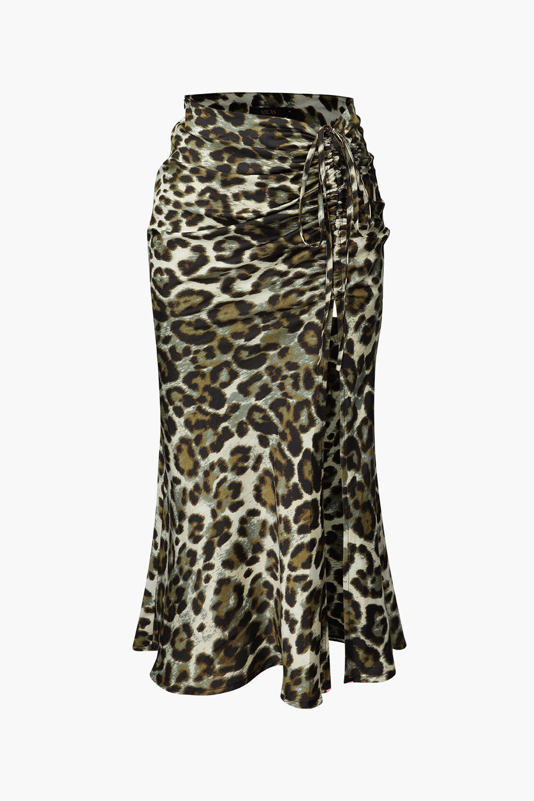 Leopard Drawstring Slit Skirt