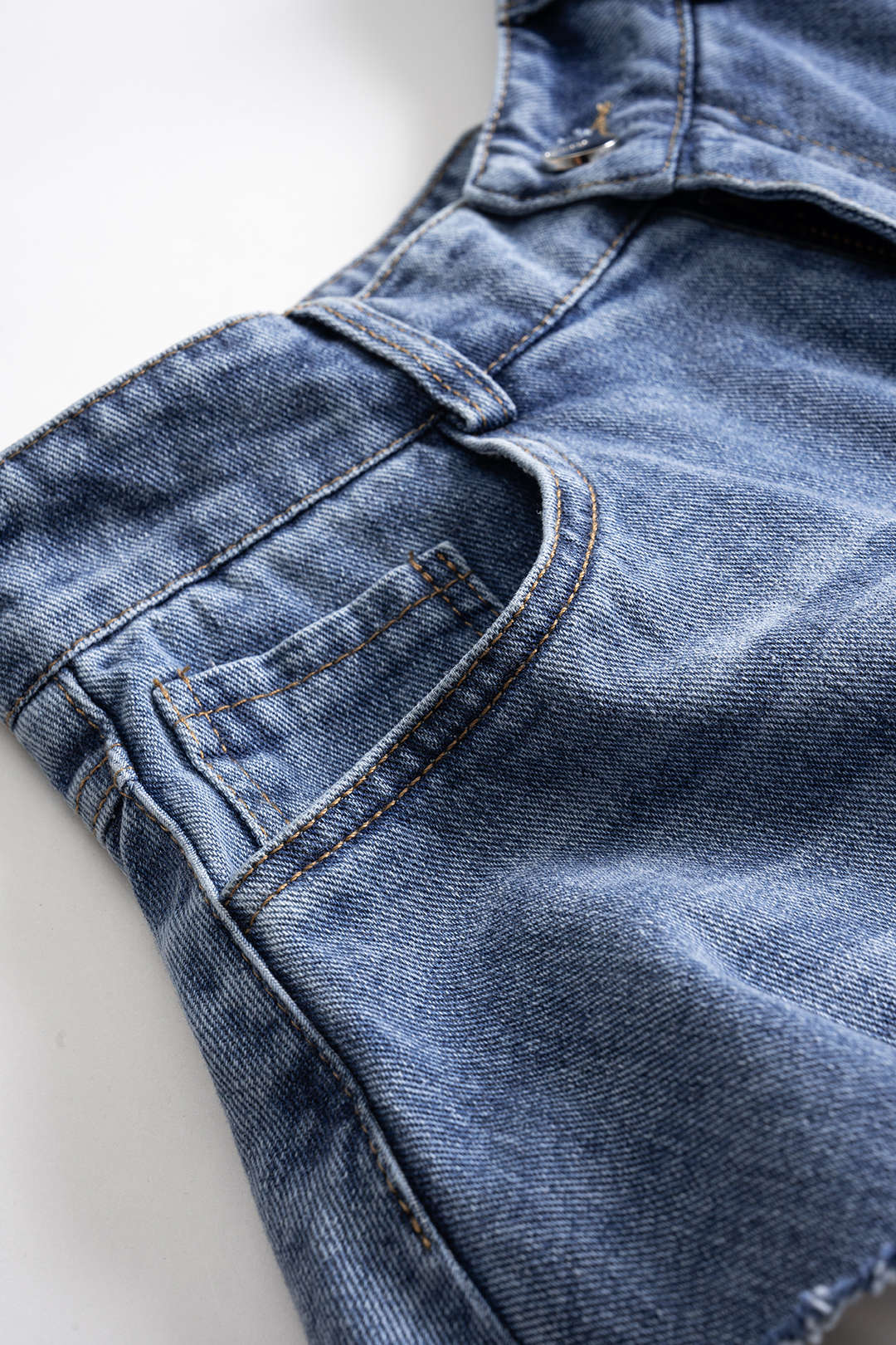 Denim Patchwork Frayed Wide Leg Shorts