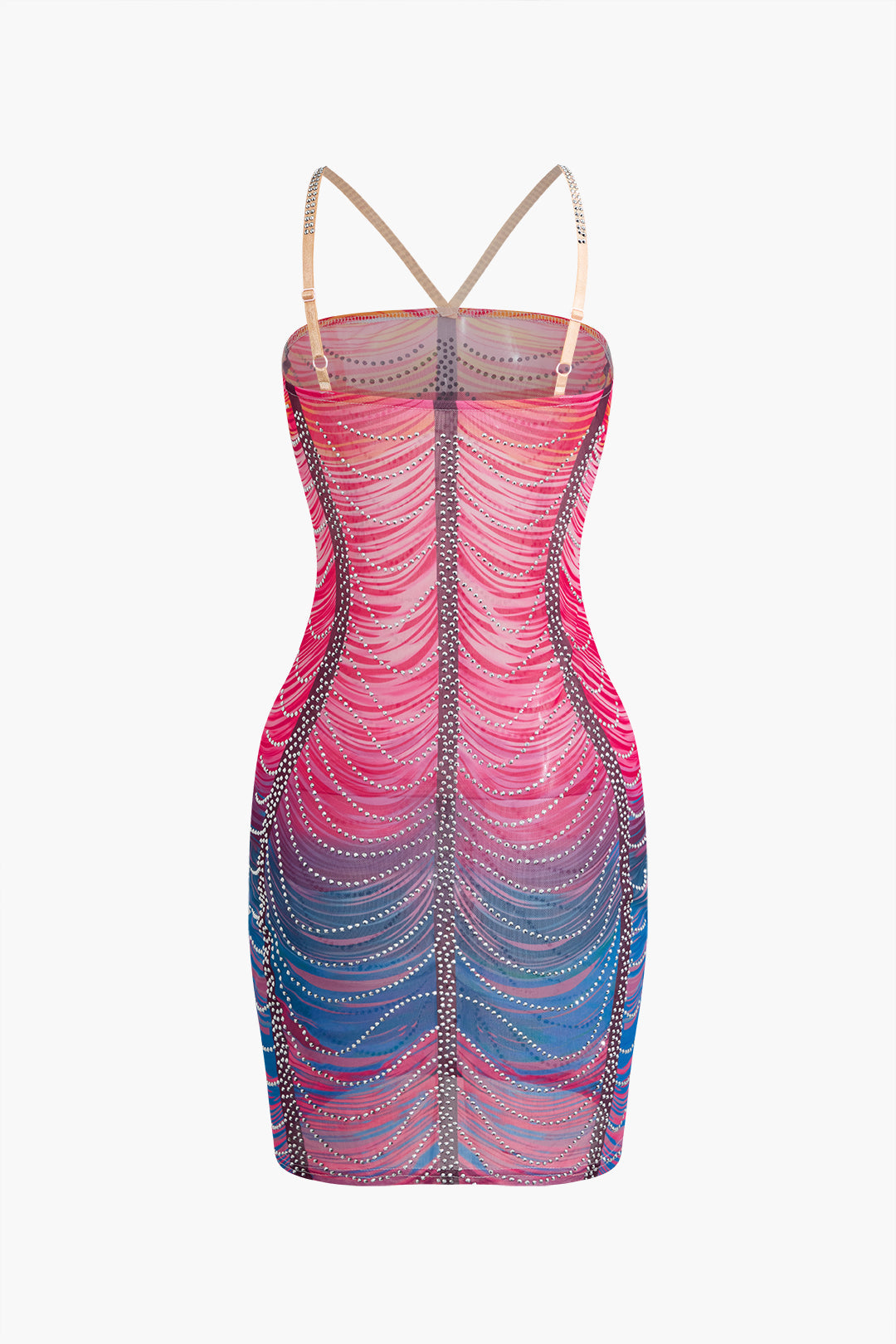 Rainbow Striped Rhinestone Bodycon Mini Dress