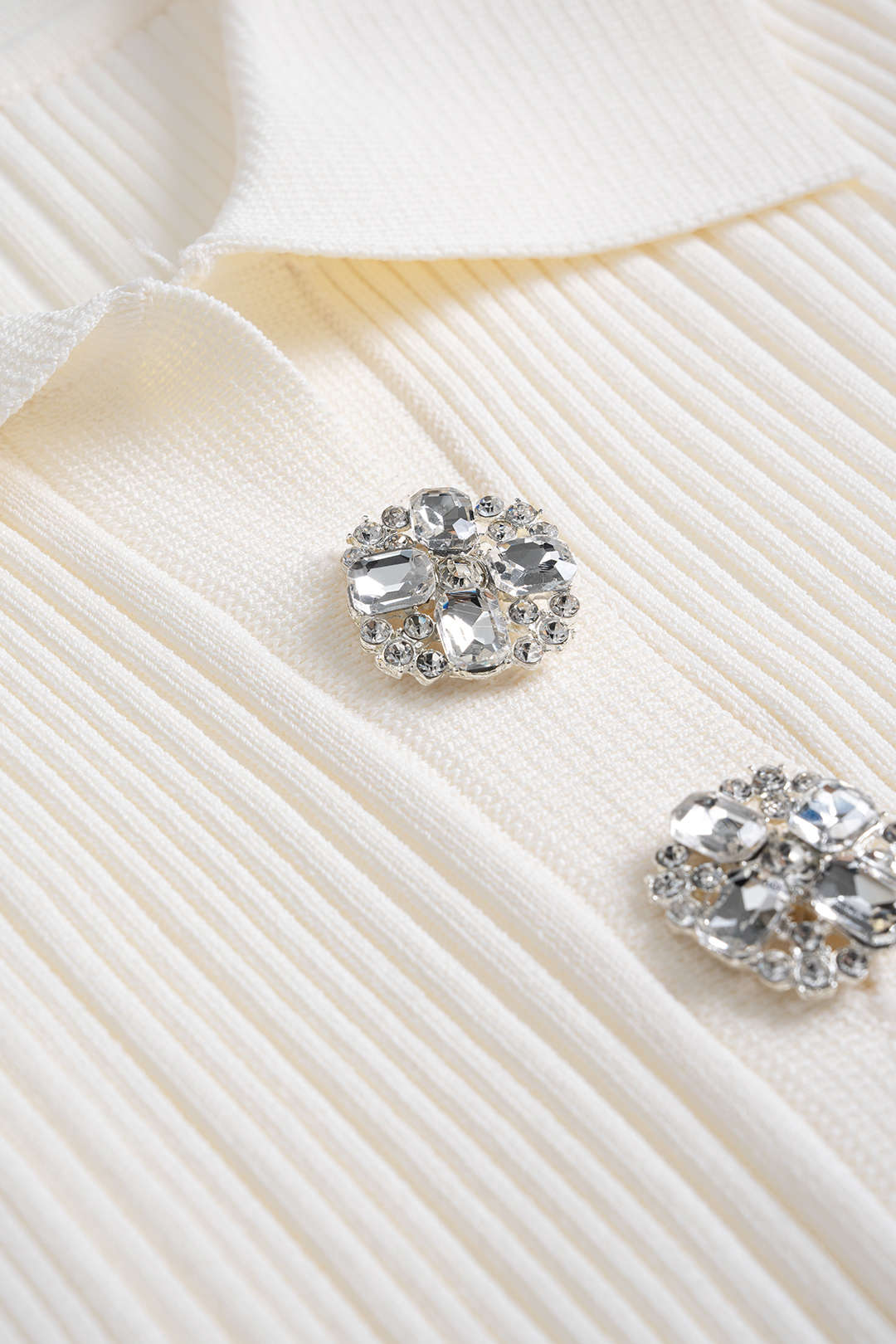 Knit Rhinestone Button Pleated Short Sleeve Dress