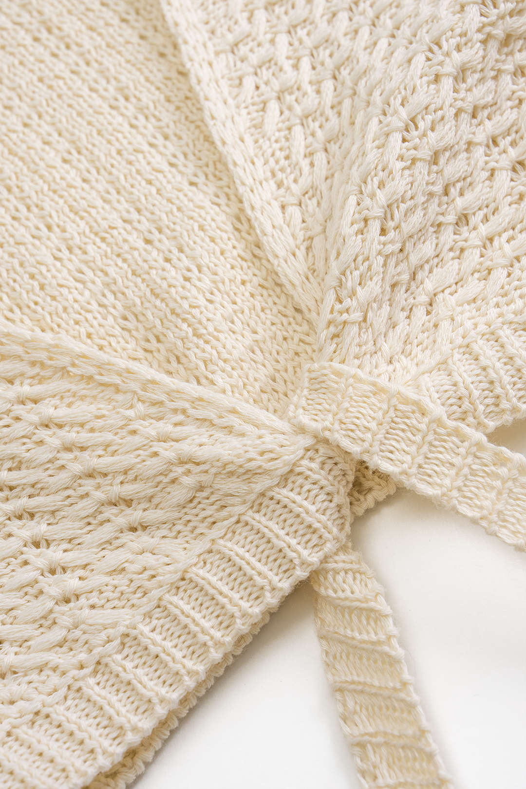Knit Hollow Out Tie-Up Top And Skirt Set