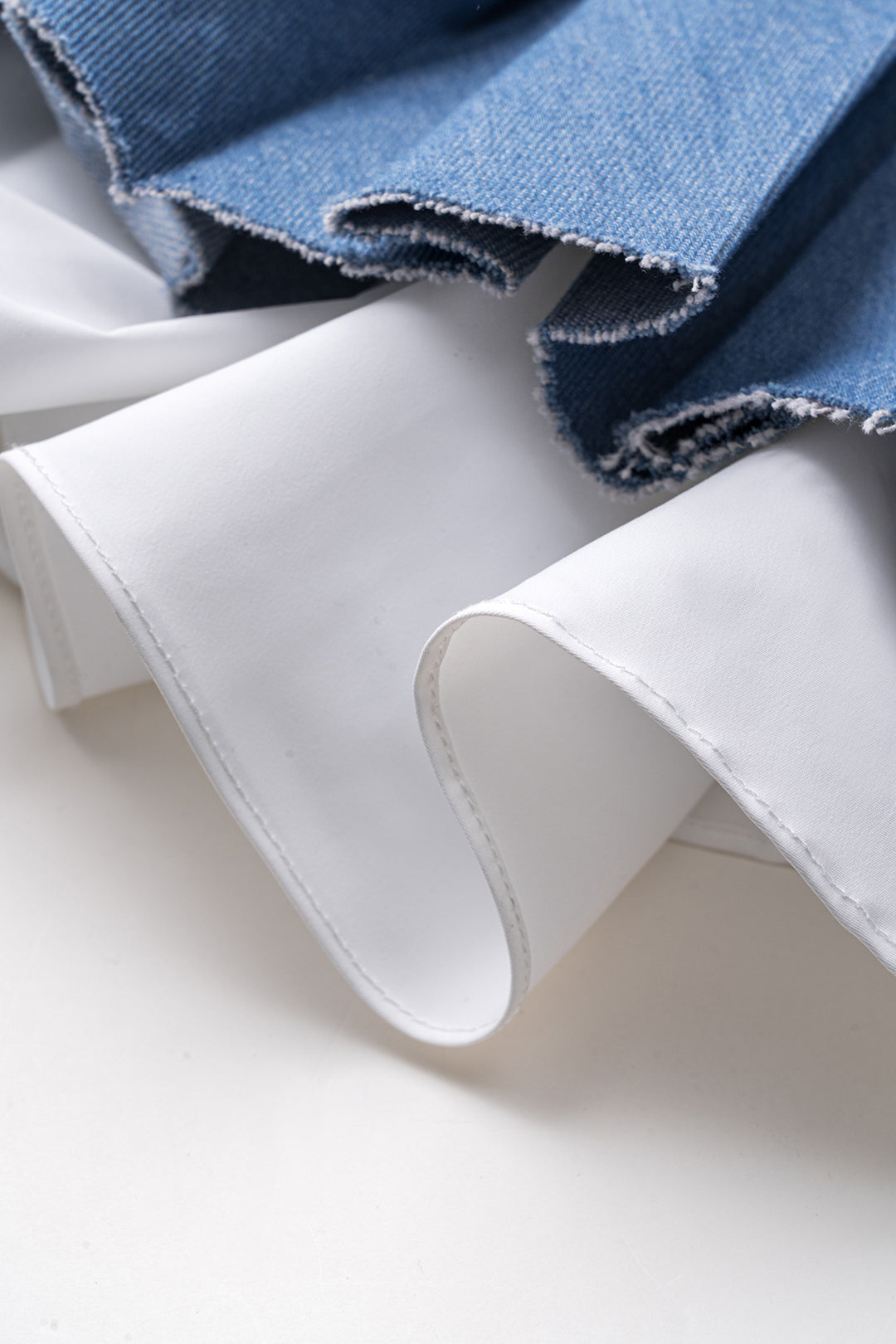 Contrast Denim Pleated Patchwork Skirt