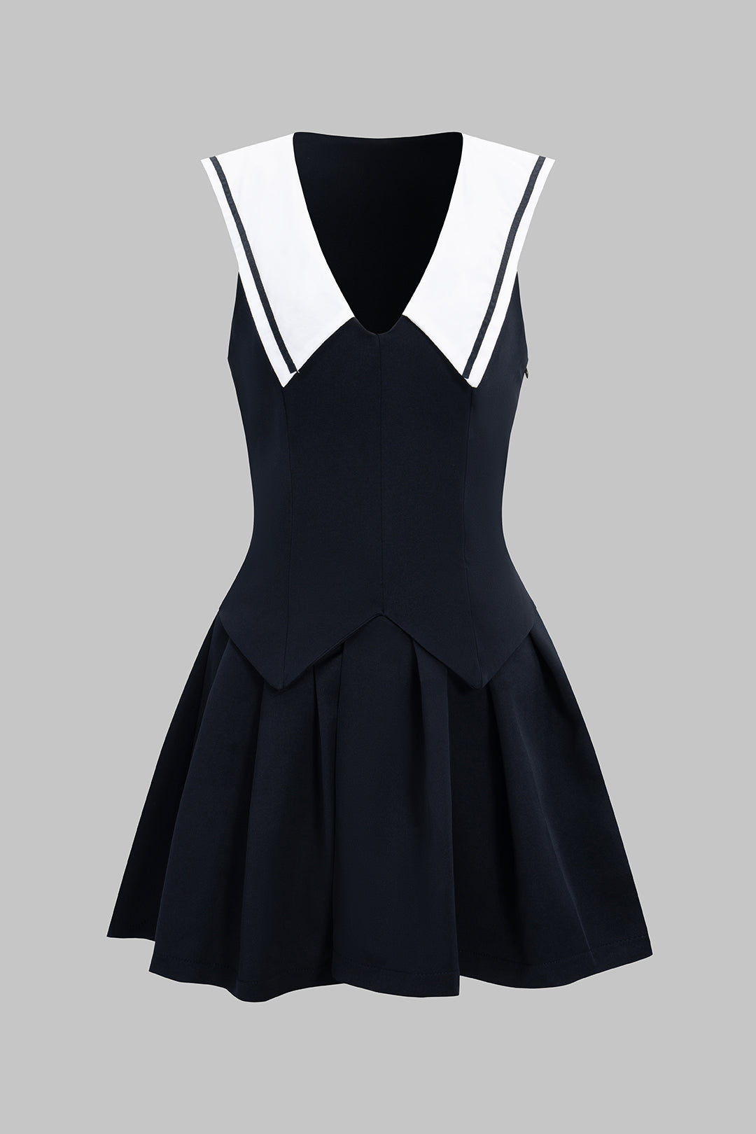 Contrast V-Neck Tie-Up Sleeveless Mini Dress